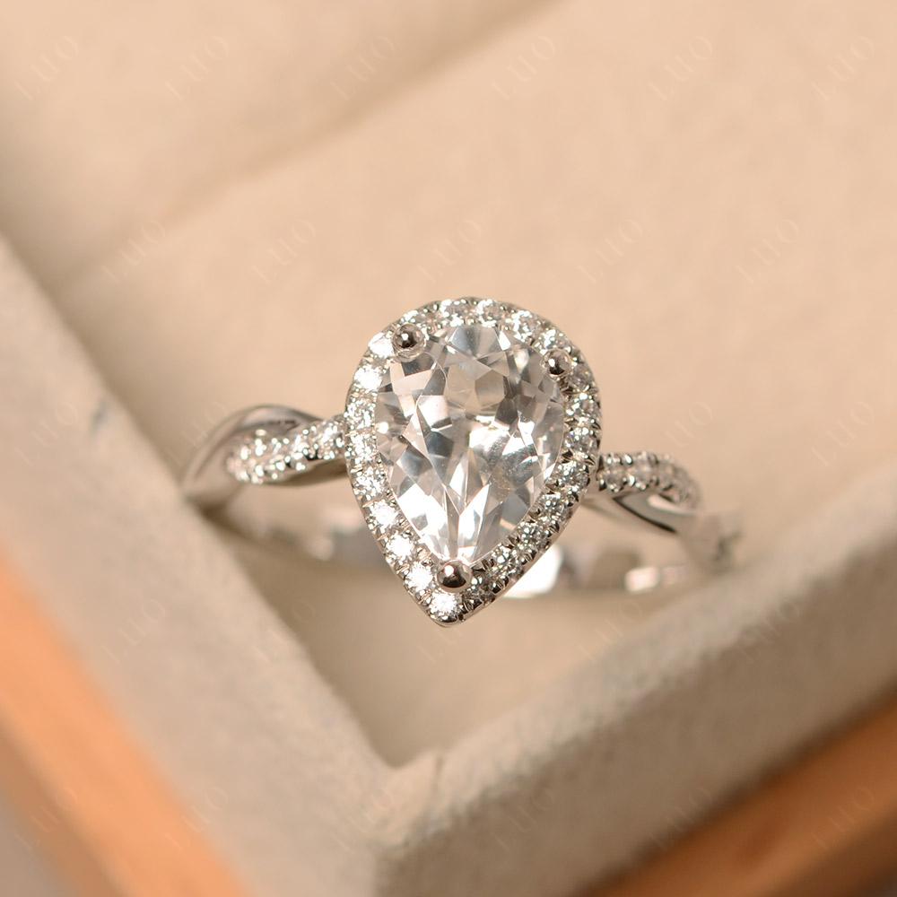 Pear Shaped White Topaz Twisted Halo Ring - LUO Jewelry
