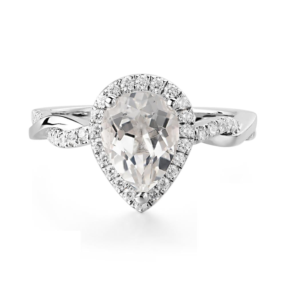 Pear Shaped White Topaz Twisted Halo Ring - LUO Jewelry #metal_14k white gold
