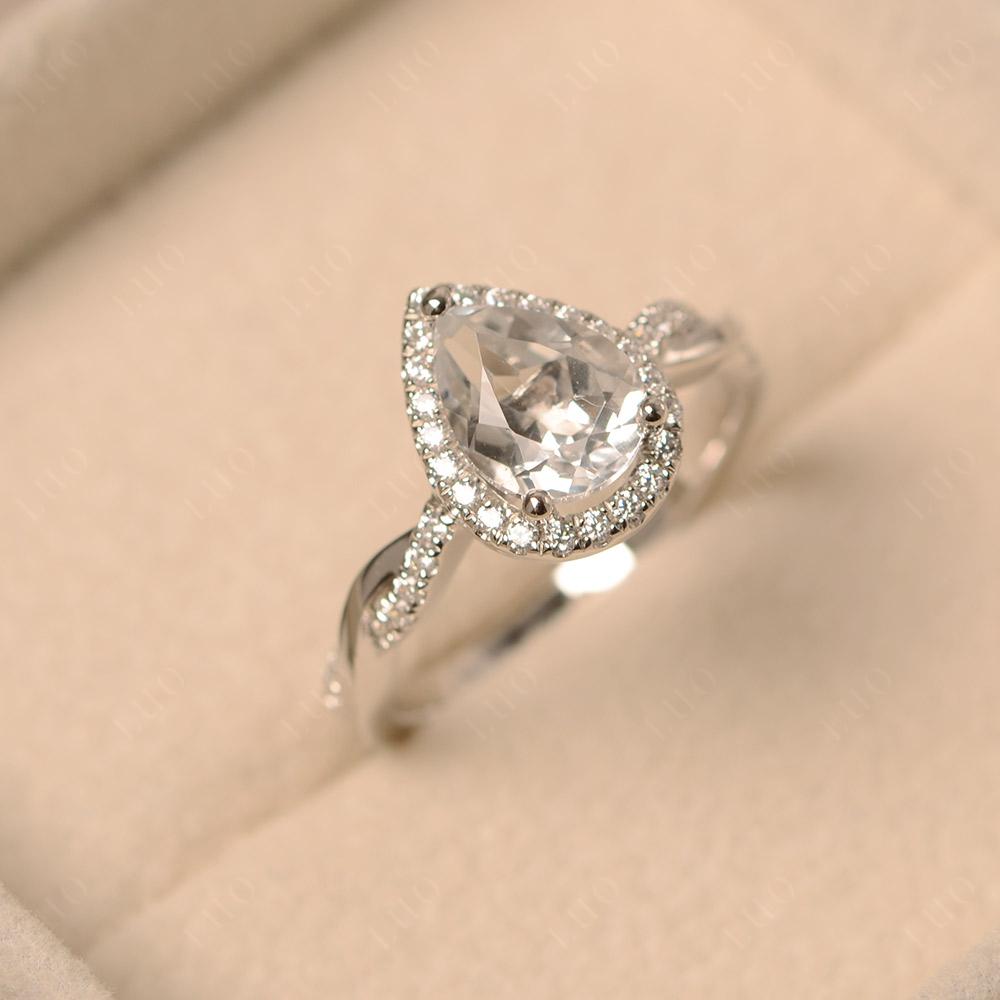 Pear Shaped White Topaz Twisted Halo Ring - LUO Jewelry