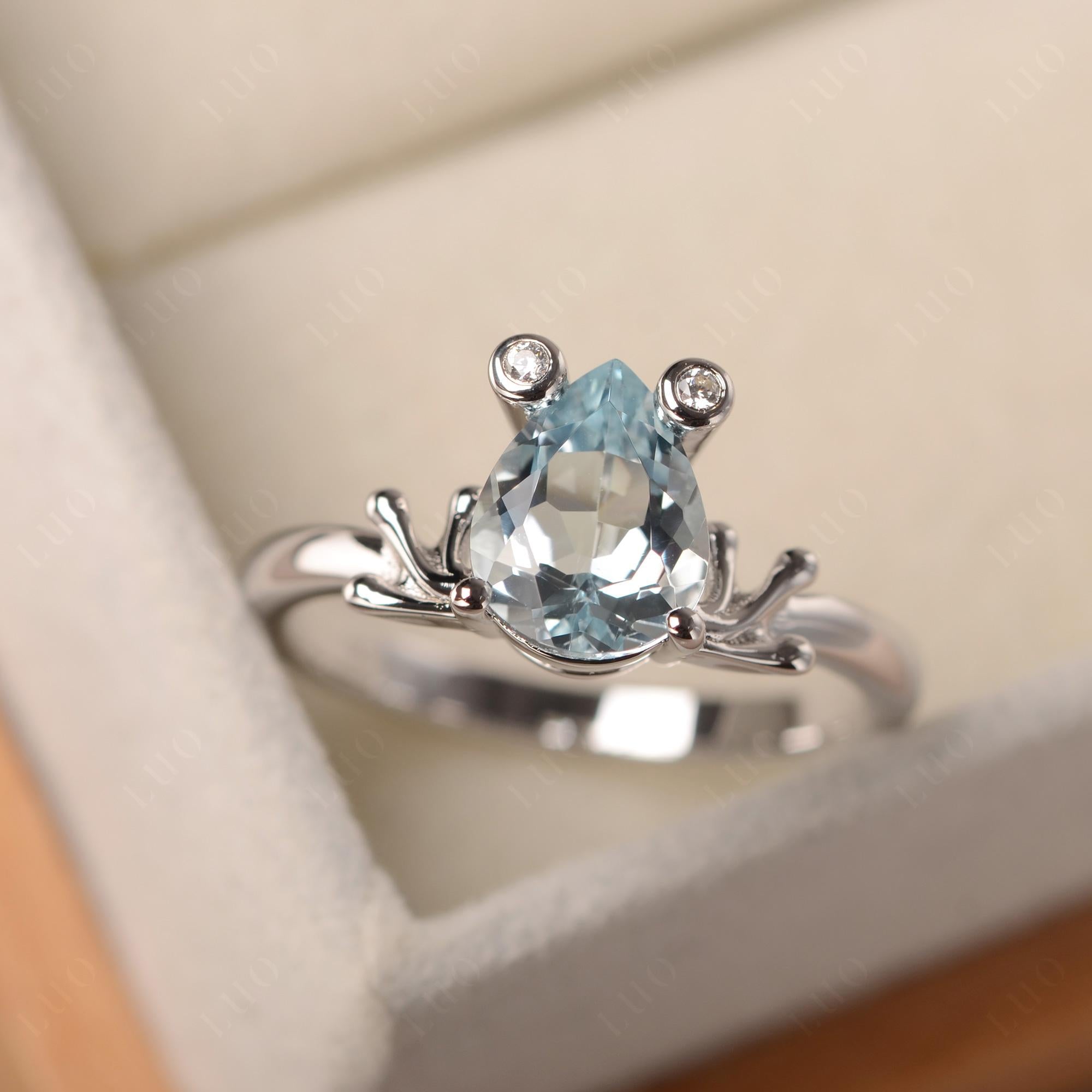 Aquamarine Frog Engagement Ring - LUO Jewelry