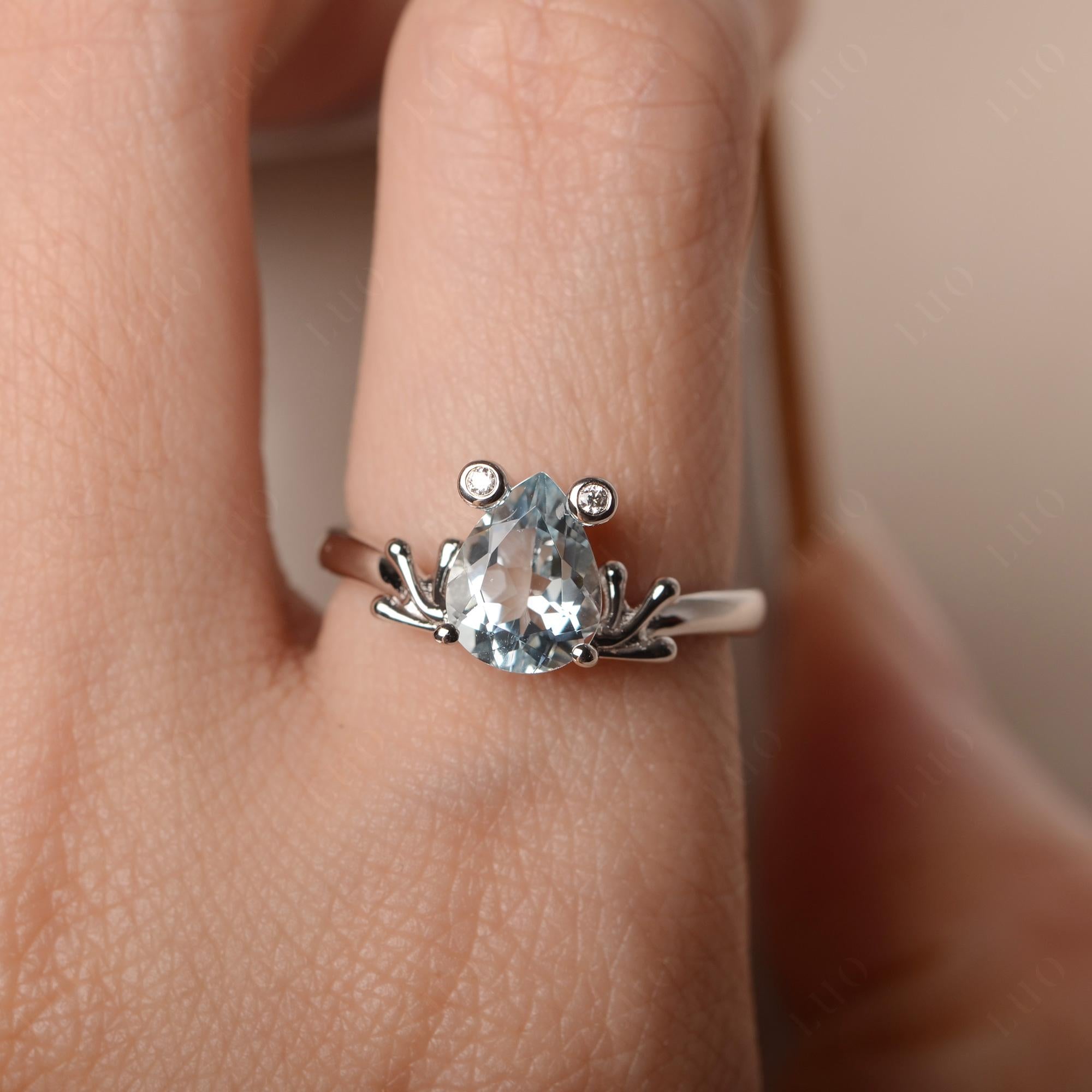 Aquamarine Frog Engagement Ring - LUO Jewelry