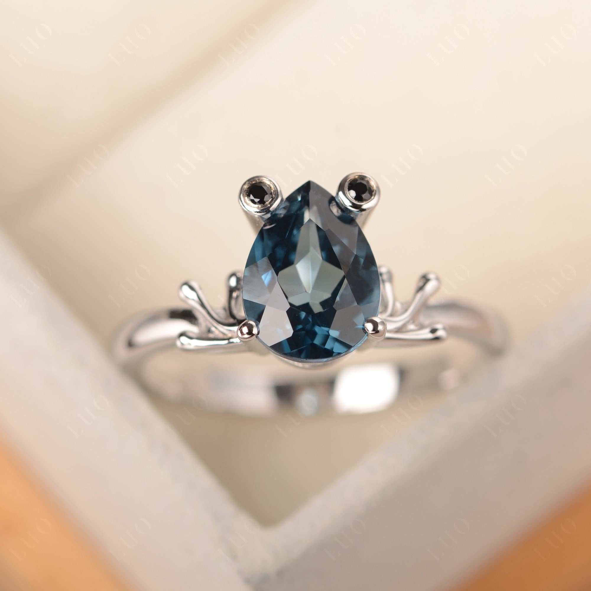 London Blue Topaz Frog Engagement Ring - LUO Jewelry
