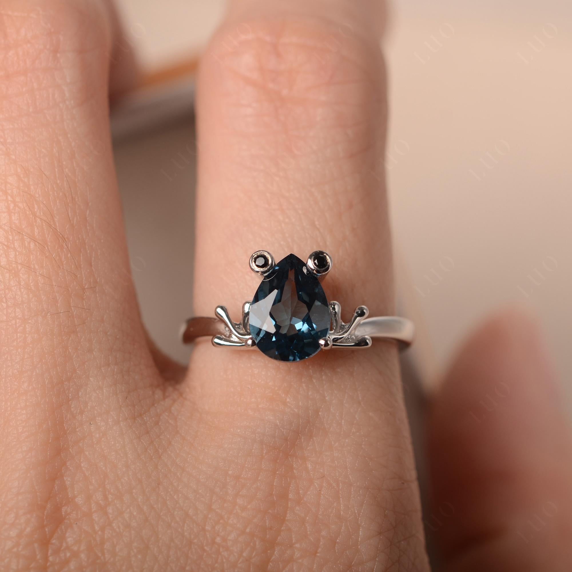 London Blue Topaz Frog Engagement Ring - LUO Jewelry