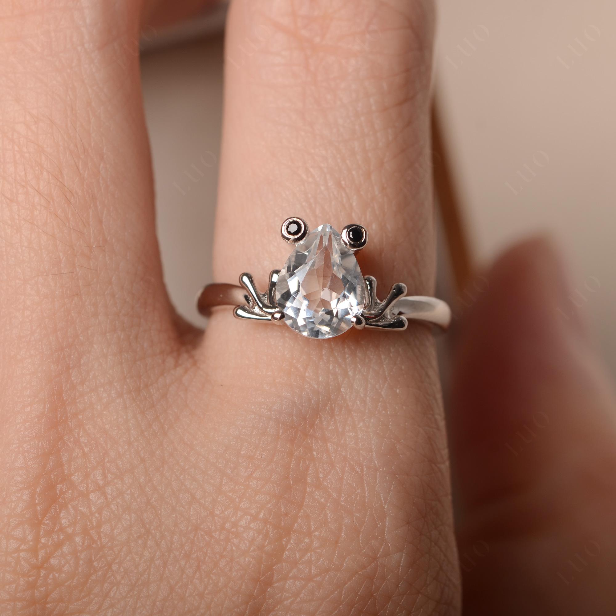 White Topaz Frog Promise Ring - LUO Jewelry
