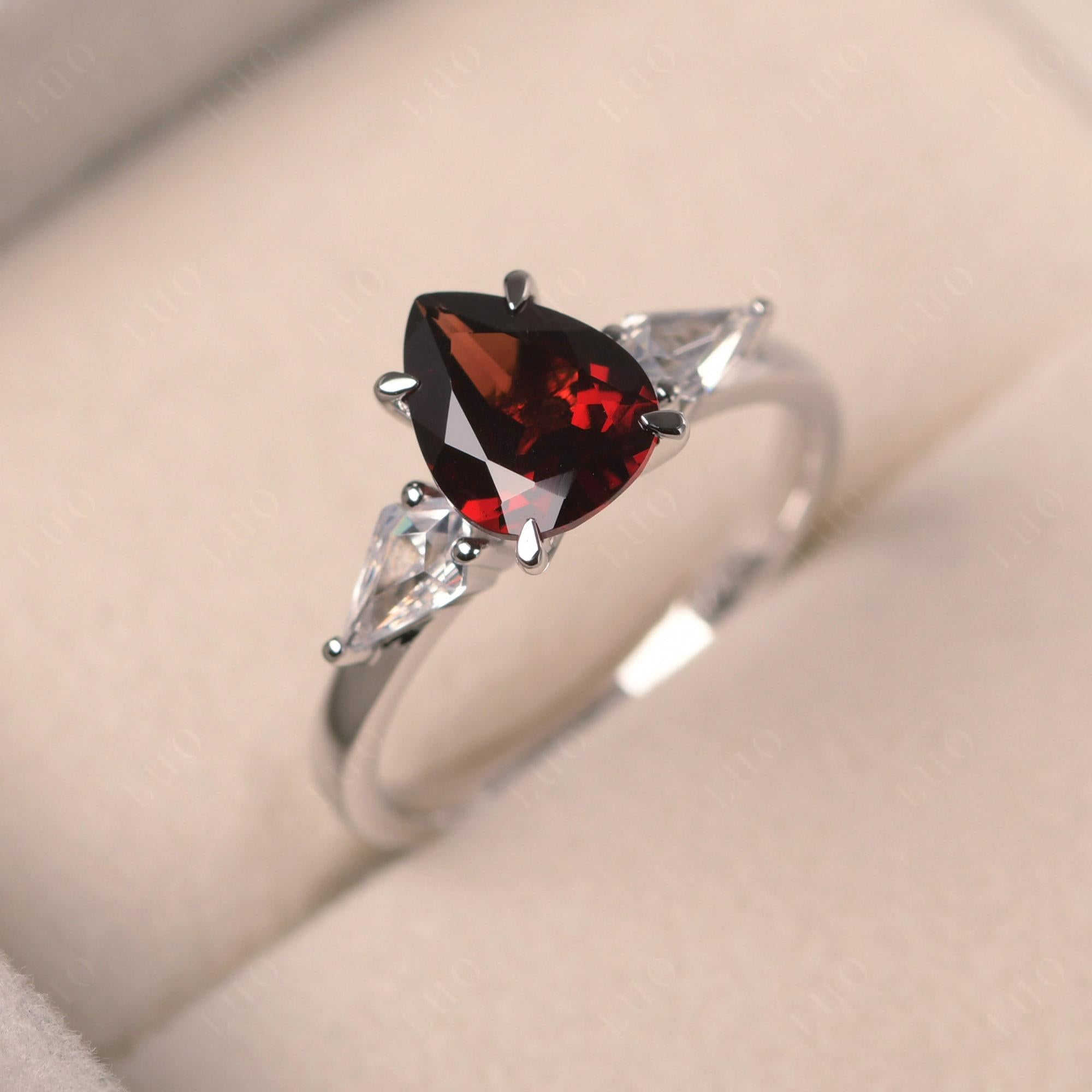 Garnet Pear Three Stone Ring - LUO Jewelry