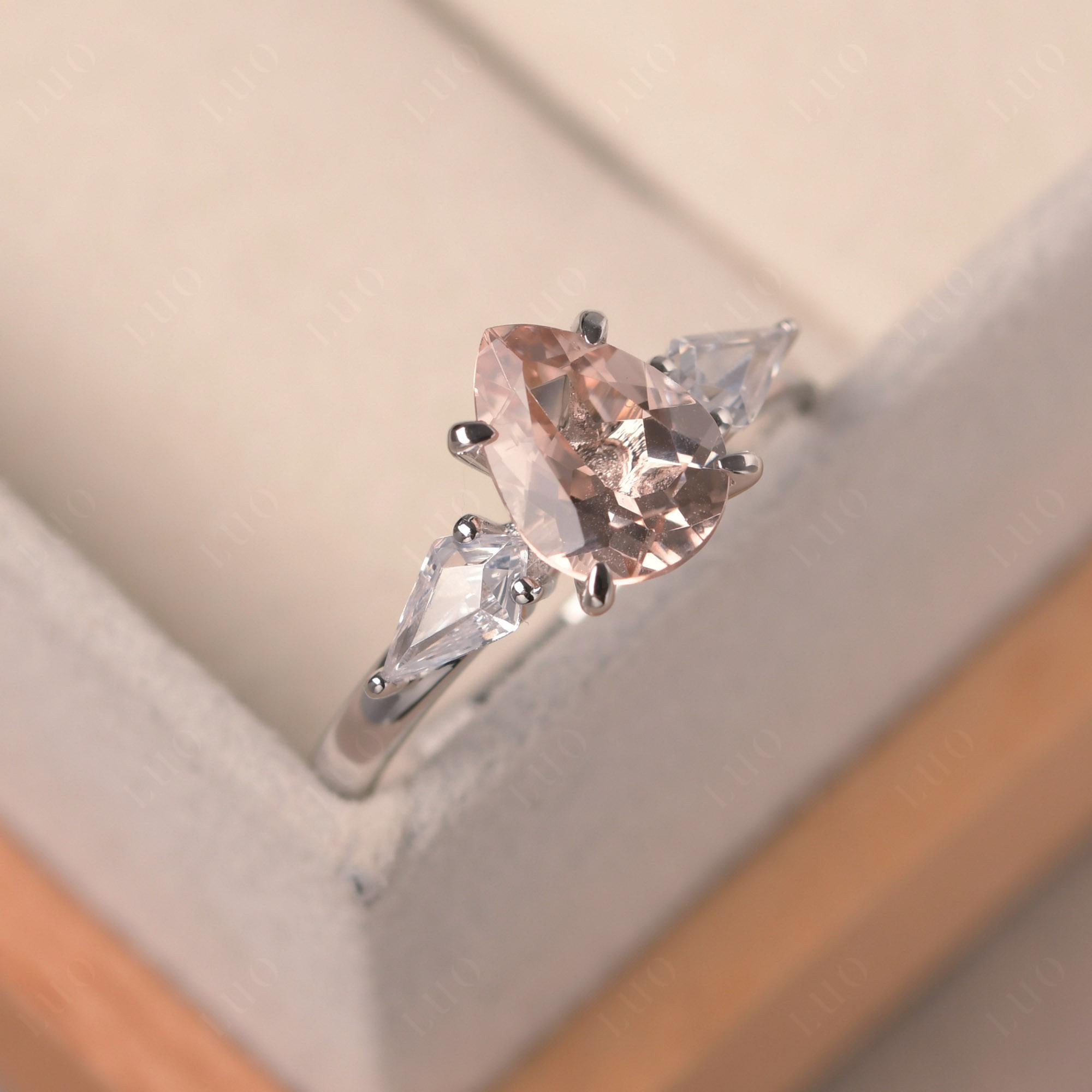 Pear Morganite Trilogy Engagement Ring - LUO Jewelry