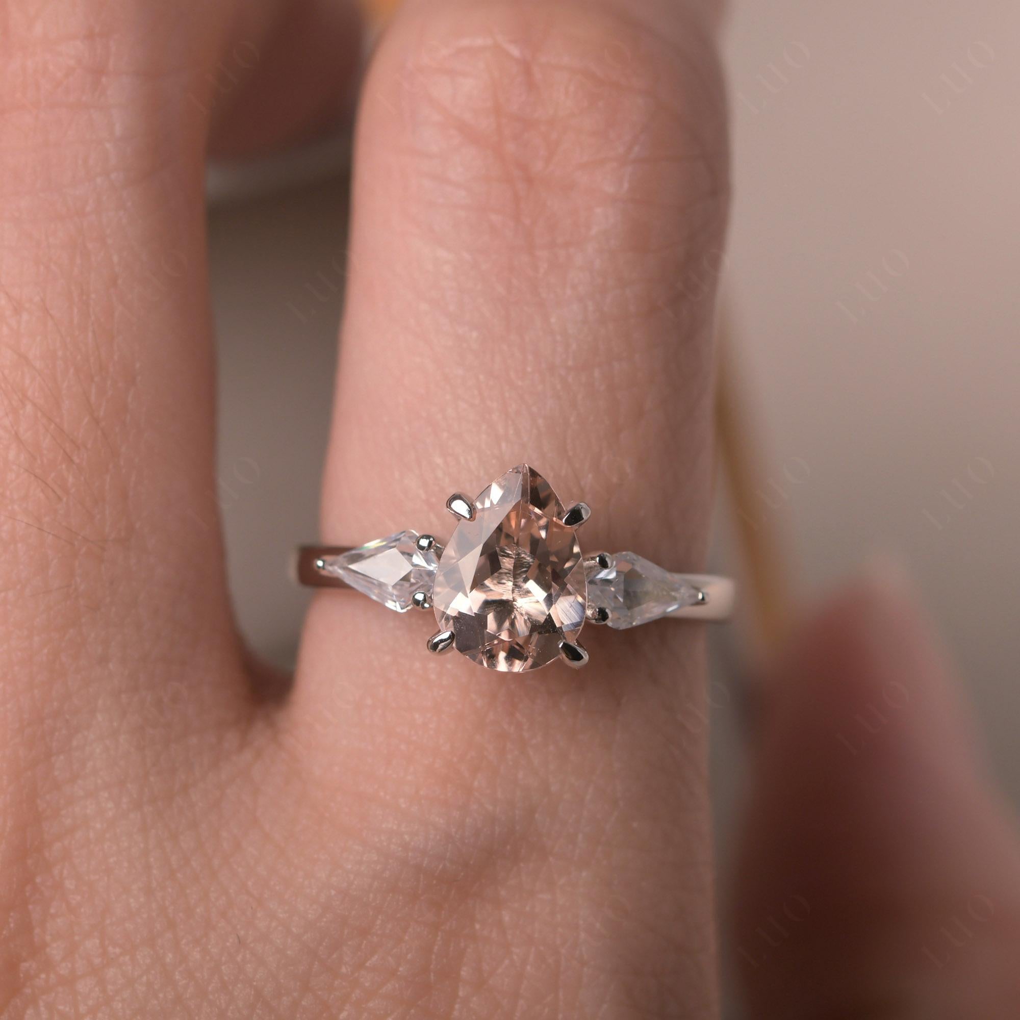 Pear Morganite Trilogy Engagement Ring - LUO Jewelry