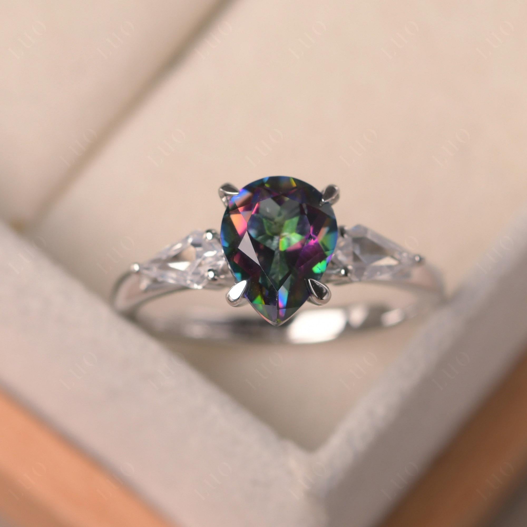 Mystic Topaz Pear Three Stone Ring - LUO Jewelry
