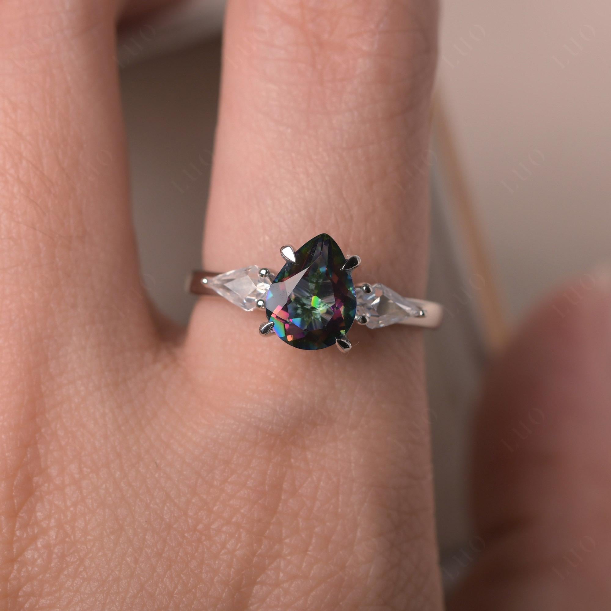 Mystic Topaz Pear Three Stone Ring - LUO Jewelry