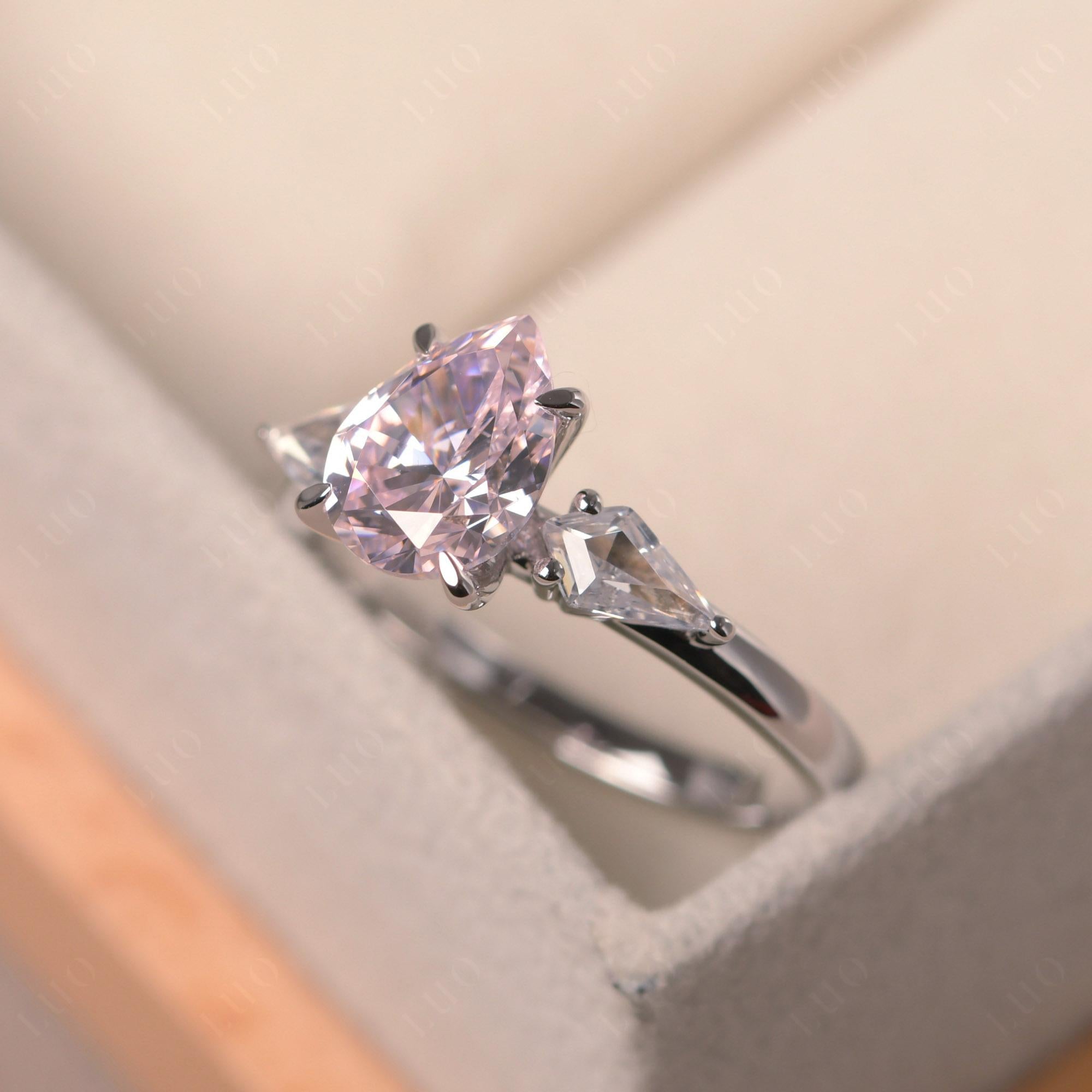 Pear Pink Cubic Zirconia Trilogy Engagement Ring - LUO Jewelry