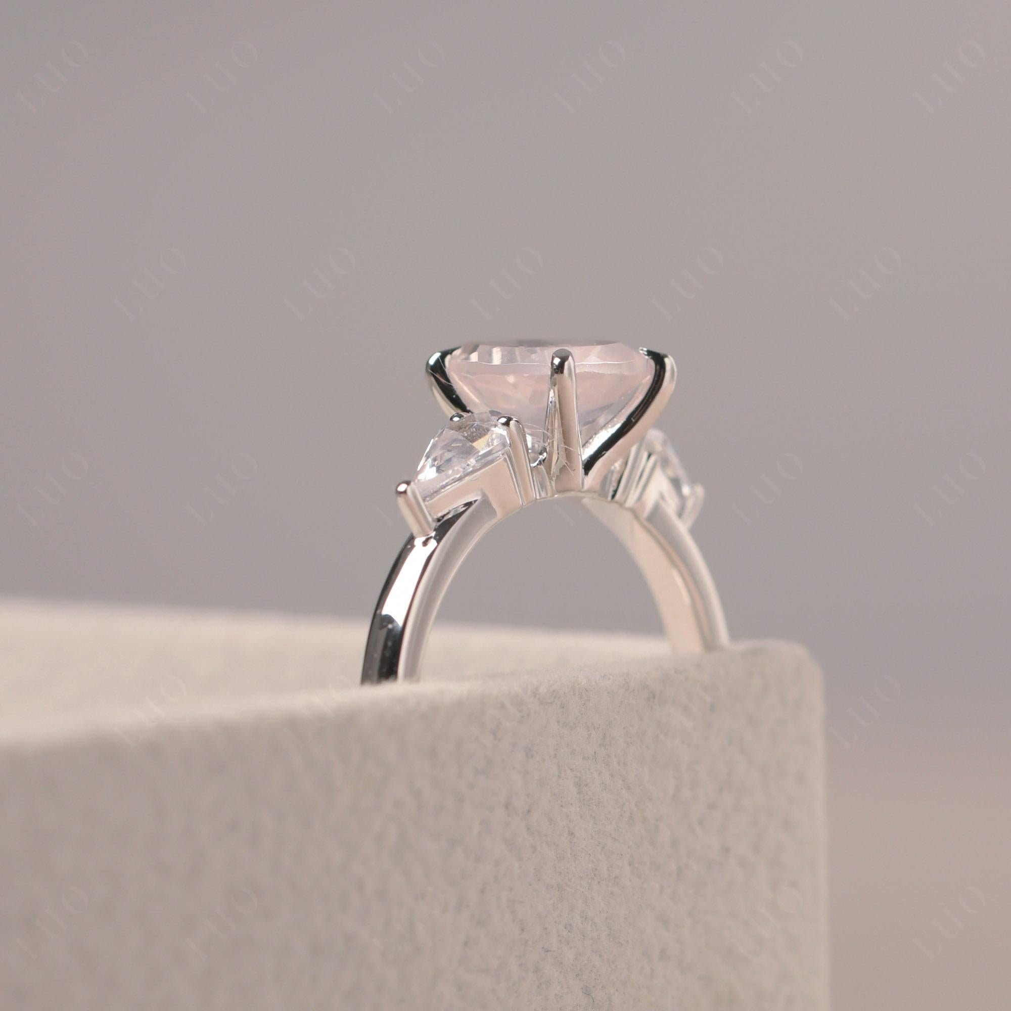Pear Rose Quartz Trilogy Engagement Ring - LUO Jewelry