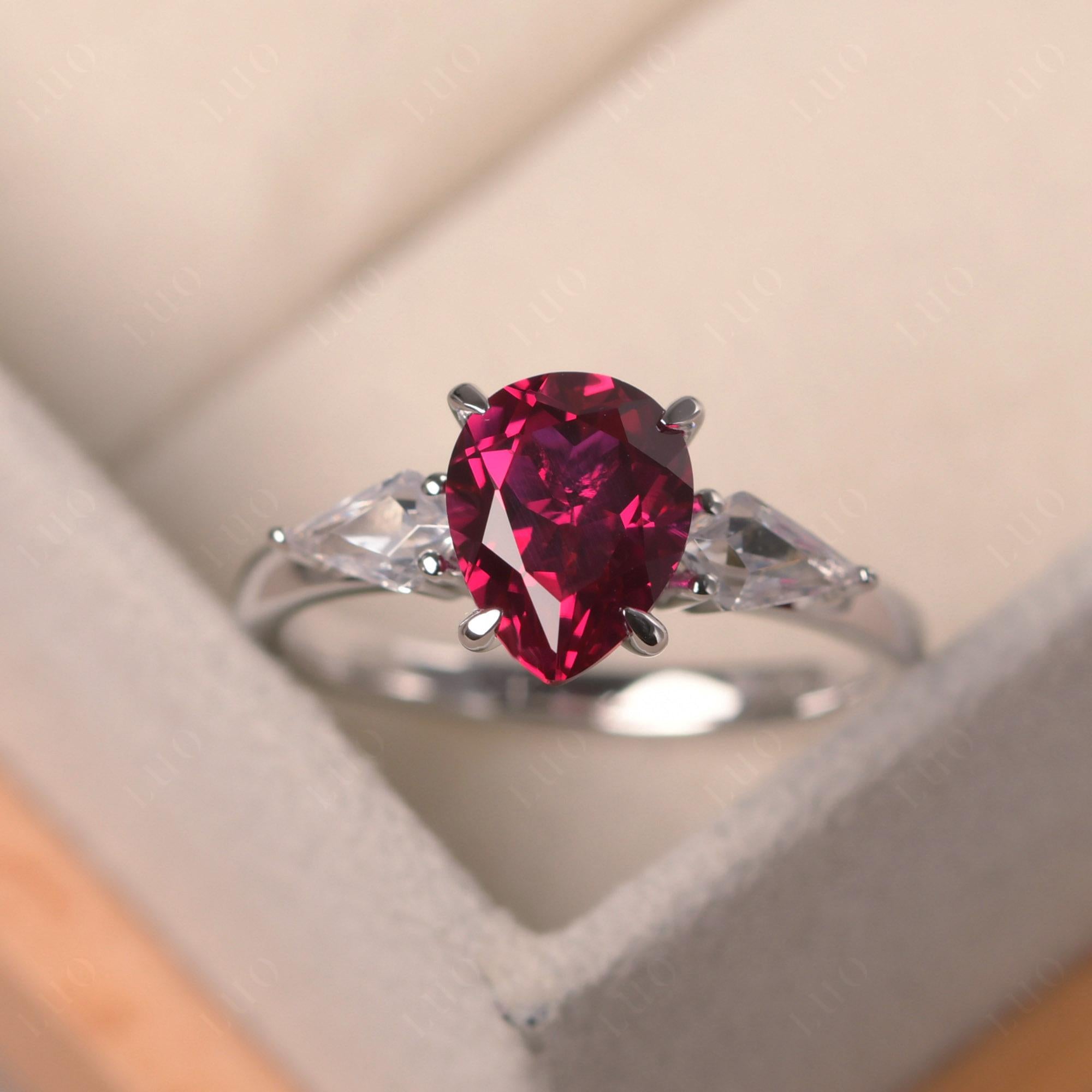 Pear Ruby Trilogy Engagement Ring - LUO Jewelry