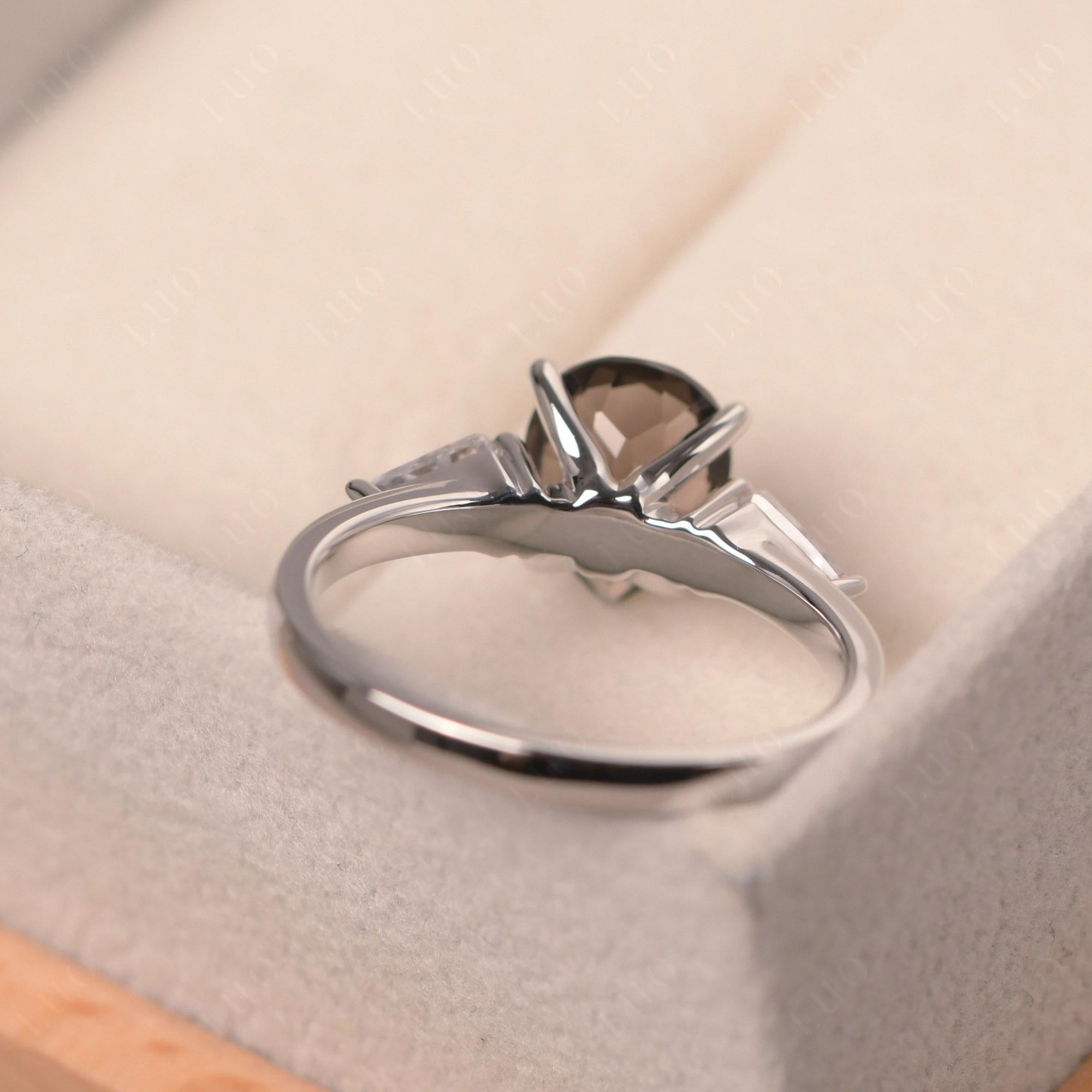 Pear Smoky Quartz Trilogy Engagement Ring - LUO Jewelry