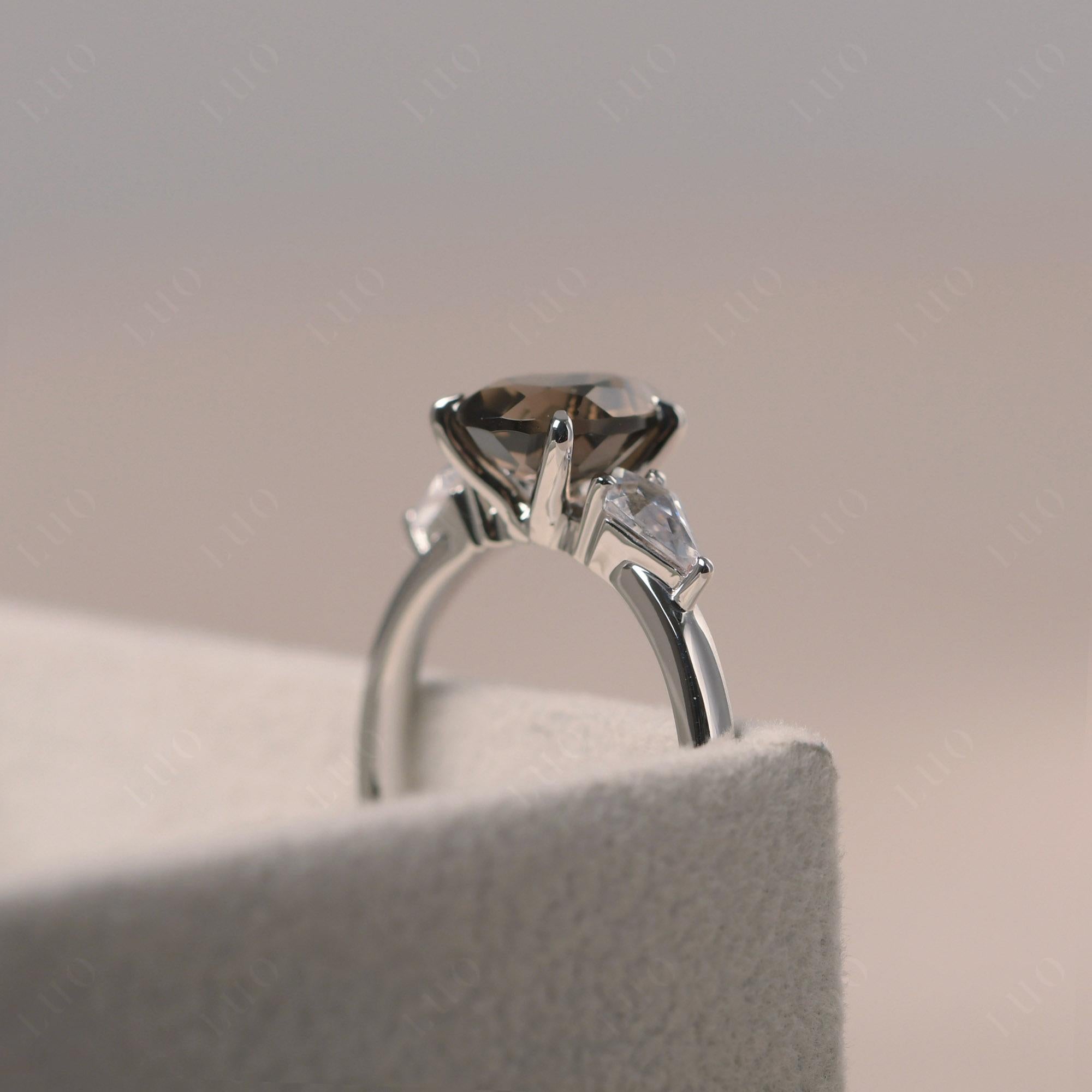 Pear Smoky Quartz Trilogy Engagement Ring - LUO Jewelry