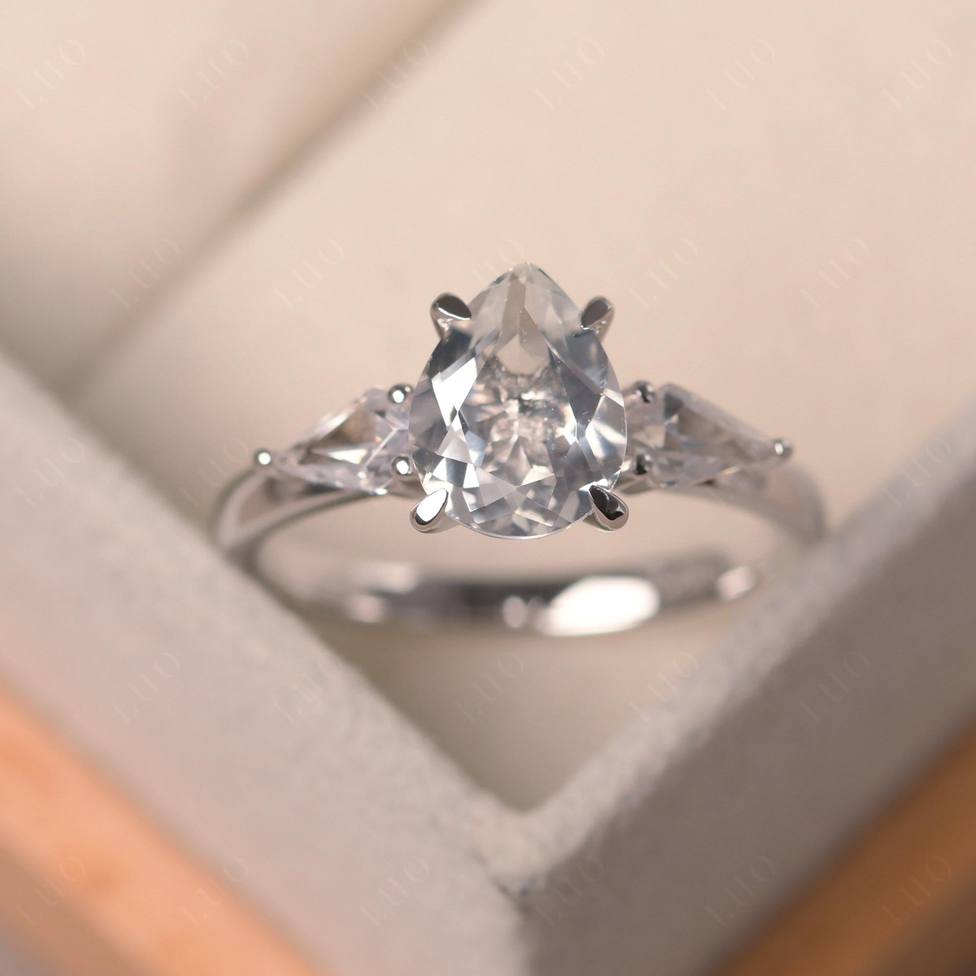 White Topaz Pear Three Stone Ring - LUO Jewelry