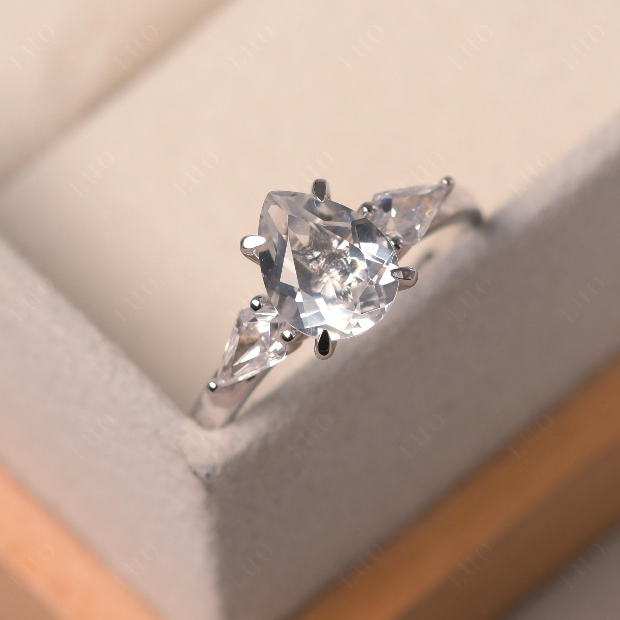 White Topaz Pear Three Stone Ring - LUO Jewelry
