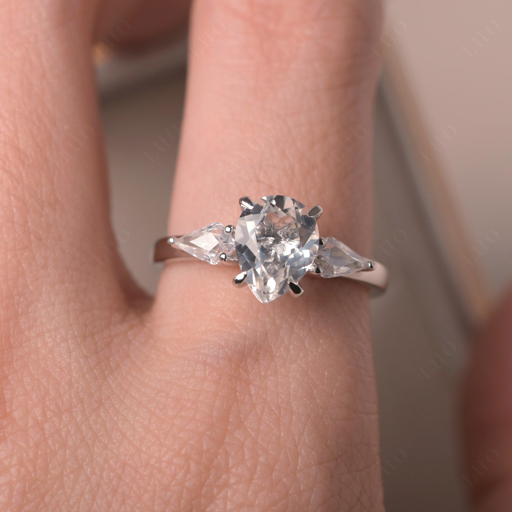 White Topaz Pear Three Stone Ring - LUO Jewelry