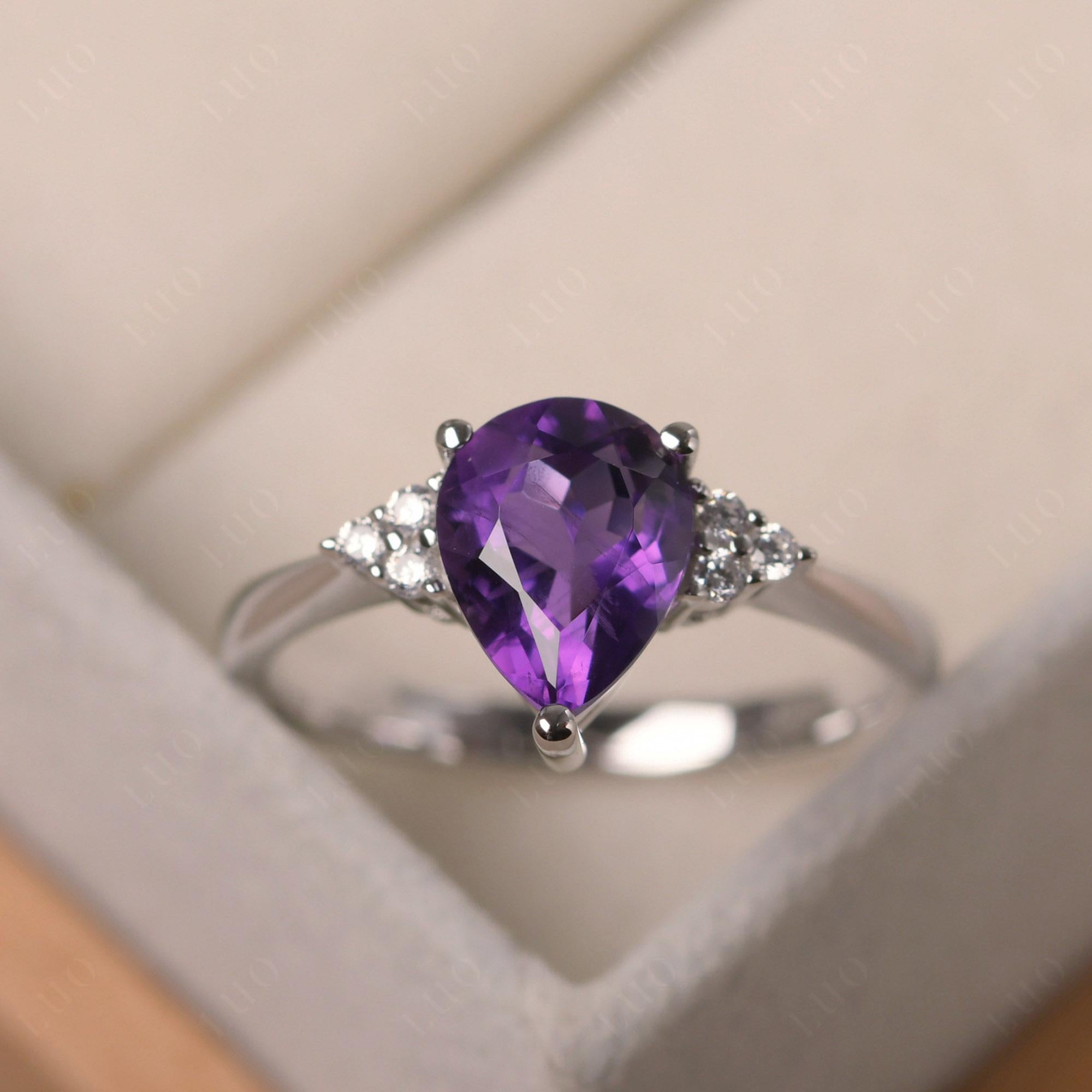 Pear Shaped Amethyst Promise Ring - LUO Jewelry