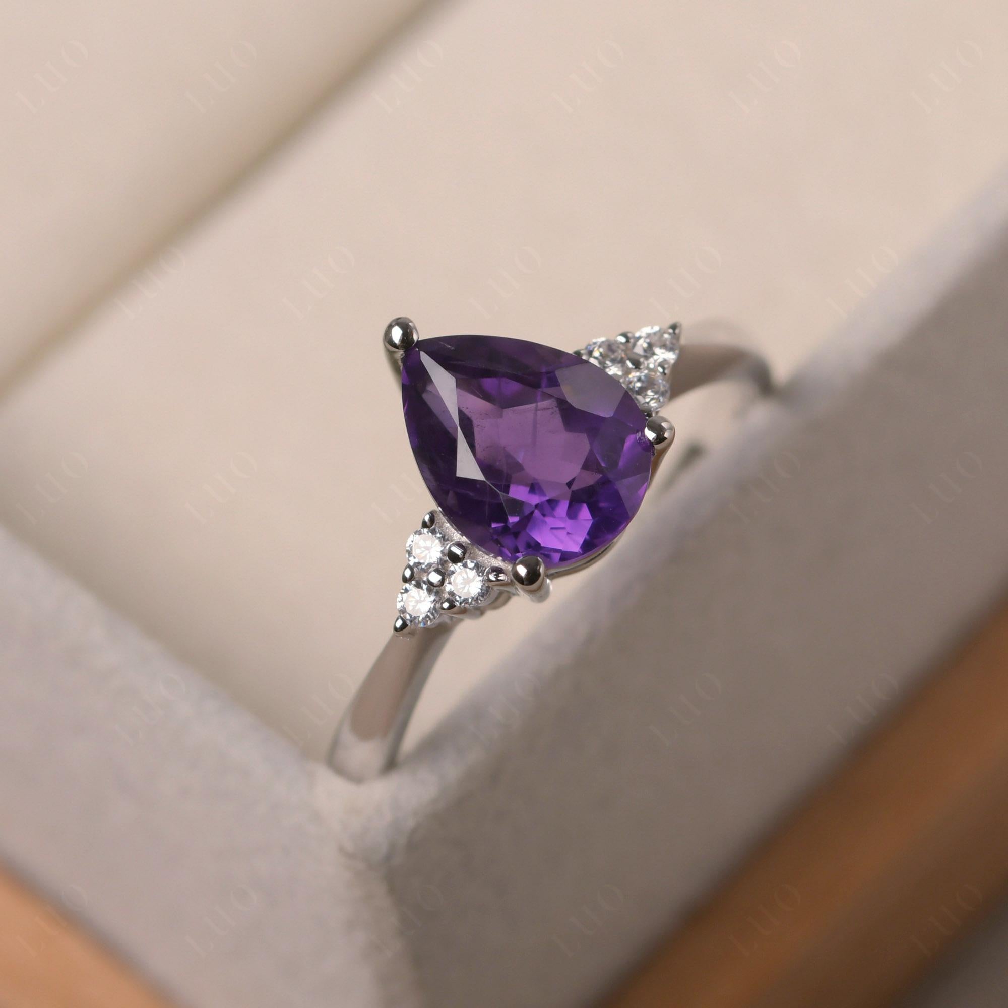 Pear Shaped Amethyst Promise Ring - LUO Jewelry