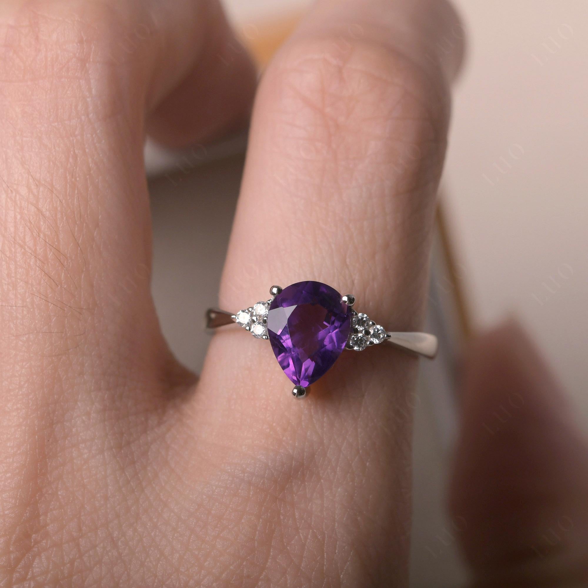 Pear Shaped Amethyst Promise Ring - LUO Jewelry
