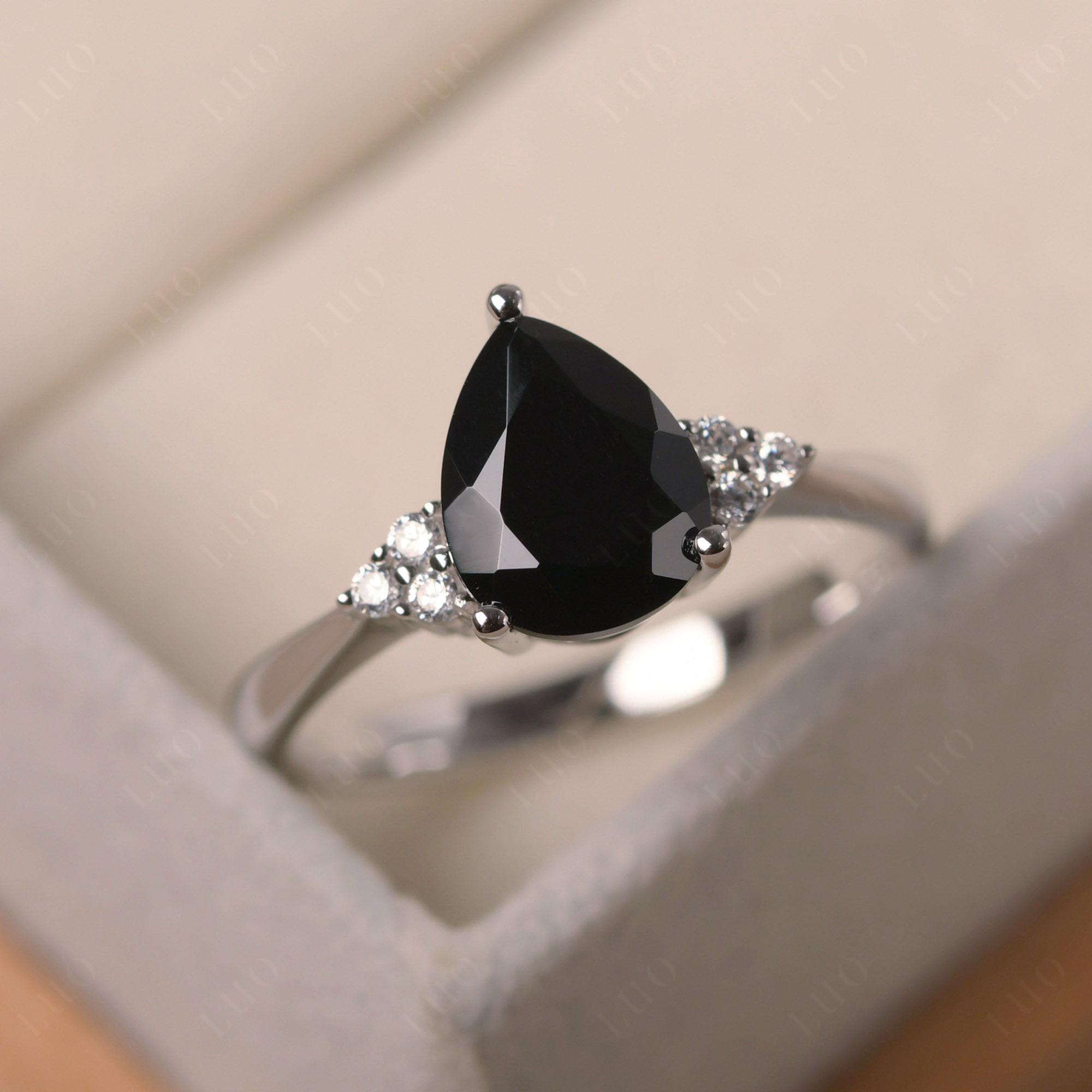 Pear Shaped Black Spinel Promise Ring - LUO Jewelry