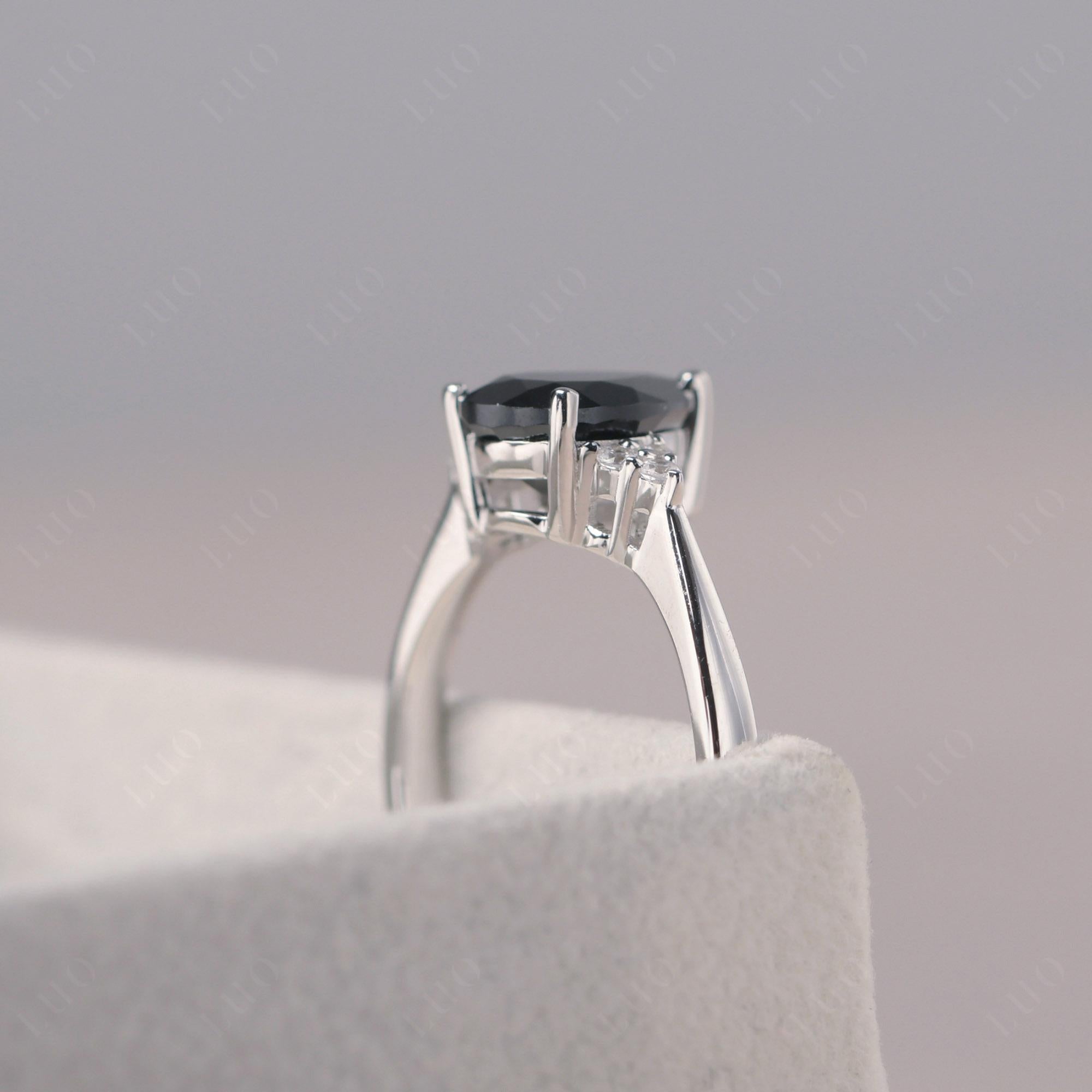 Pear Shaped Black Spinel Promise Ring - LUO Jewelry