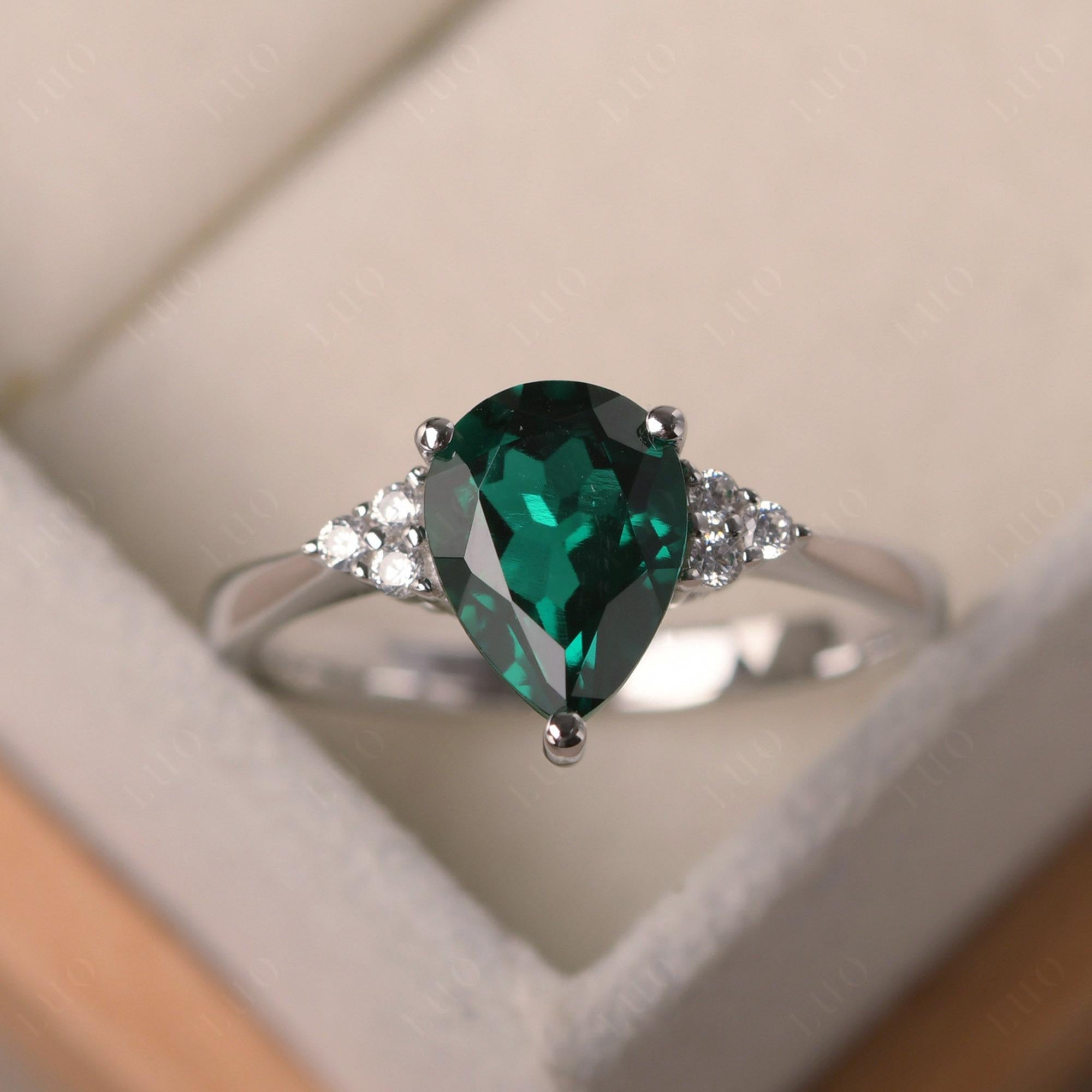 Pear Shaped Emerald Promise Ring - LUO Jewelry