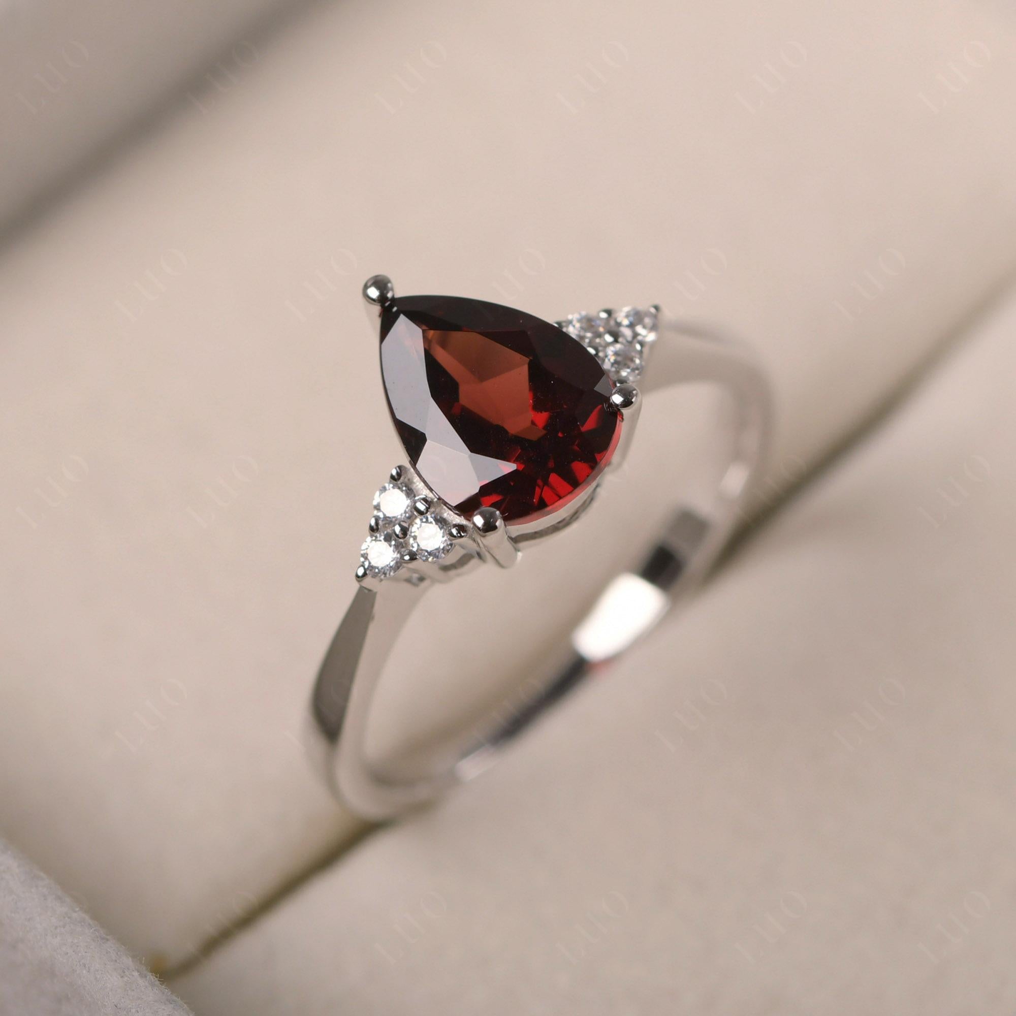 Pear Shaped Garnet Promise Ring - LUO Jewelry