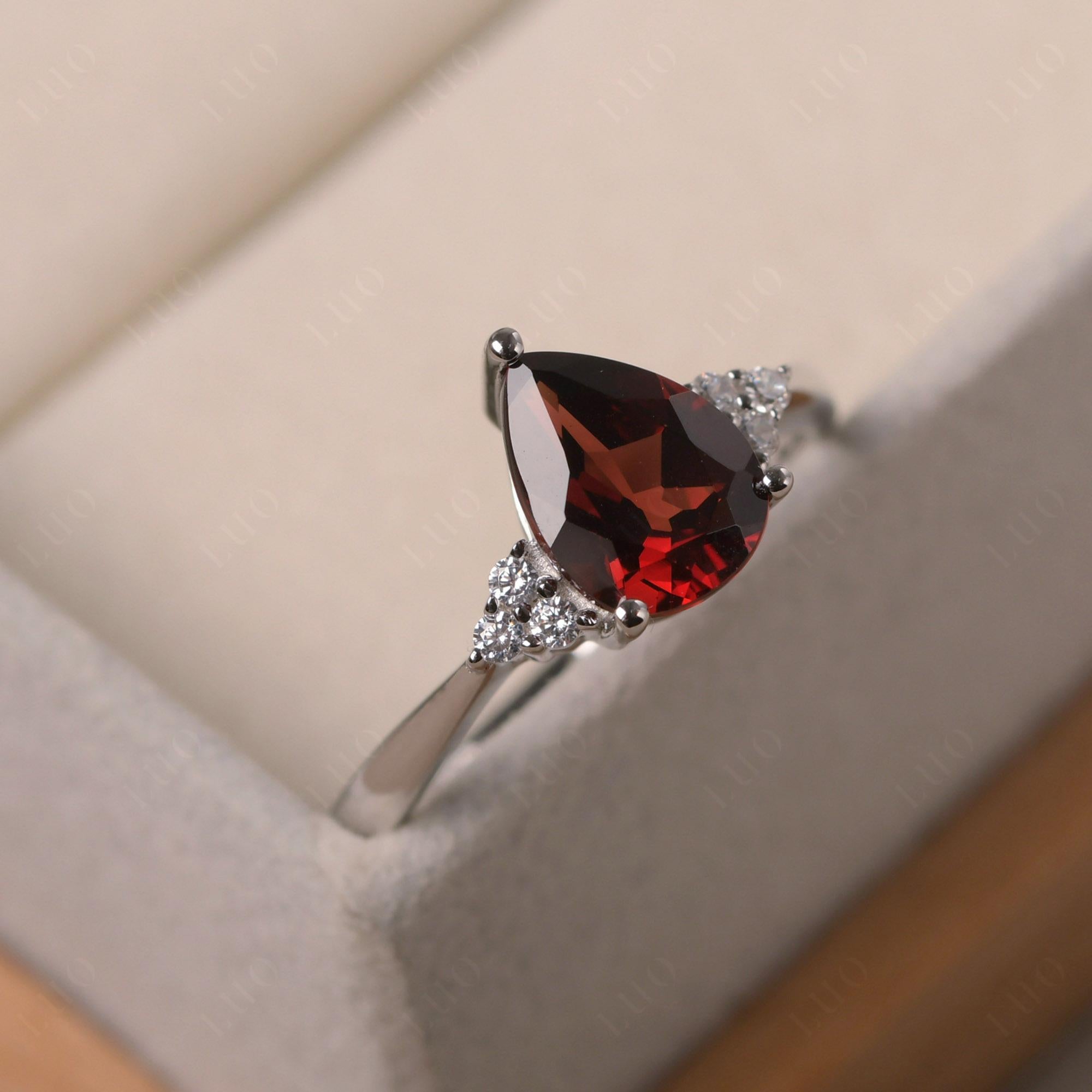 Pear Shaped Garnet Promise Ring - LUO Jewelry