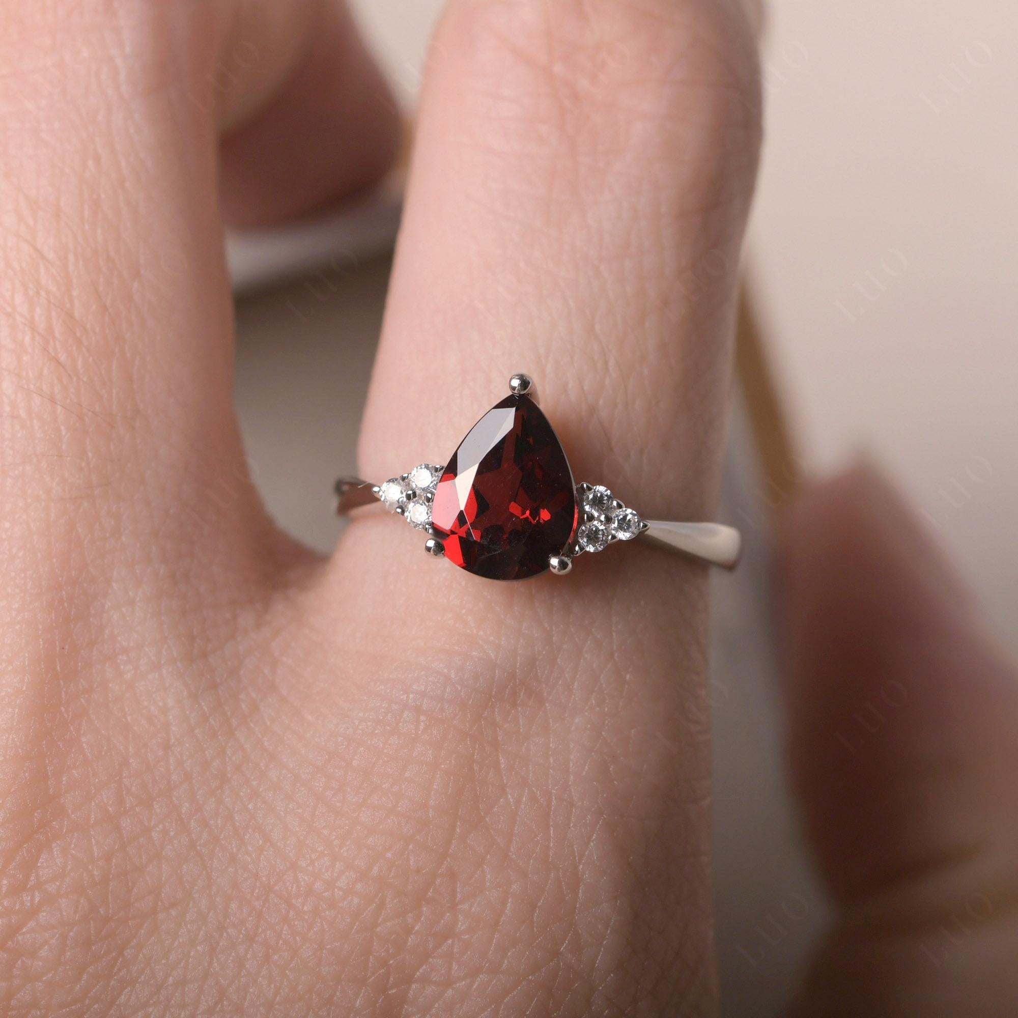 Pear Shaped Garnet Promise Ring - LUO Jewelry