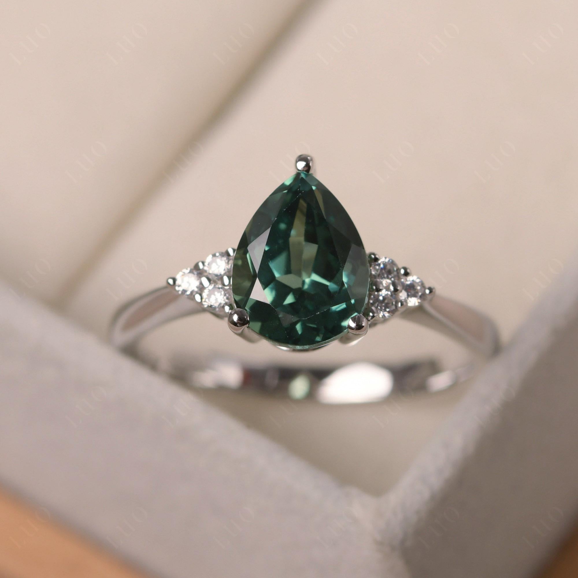 Pear Shaped Green Sapphire Promise Ring - LUO Jewelry