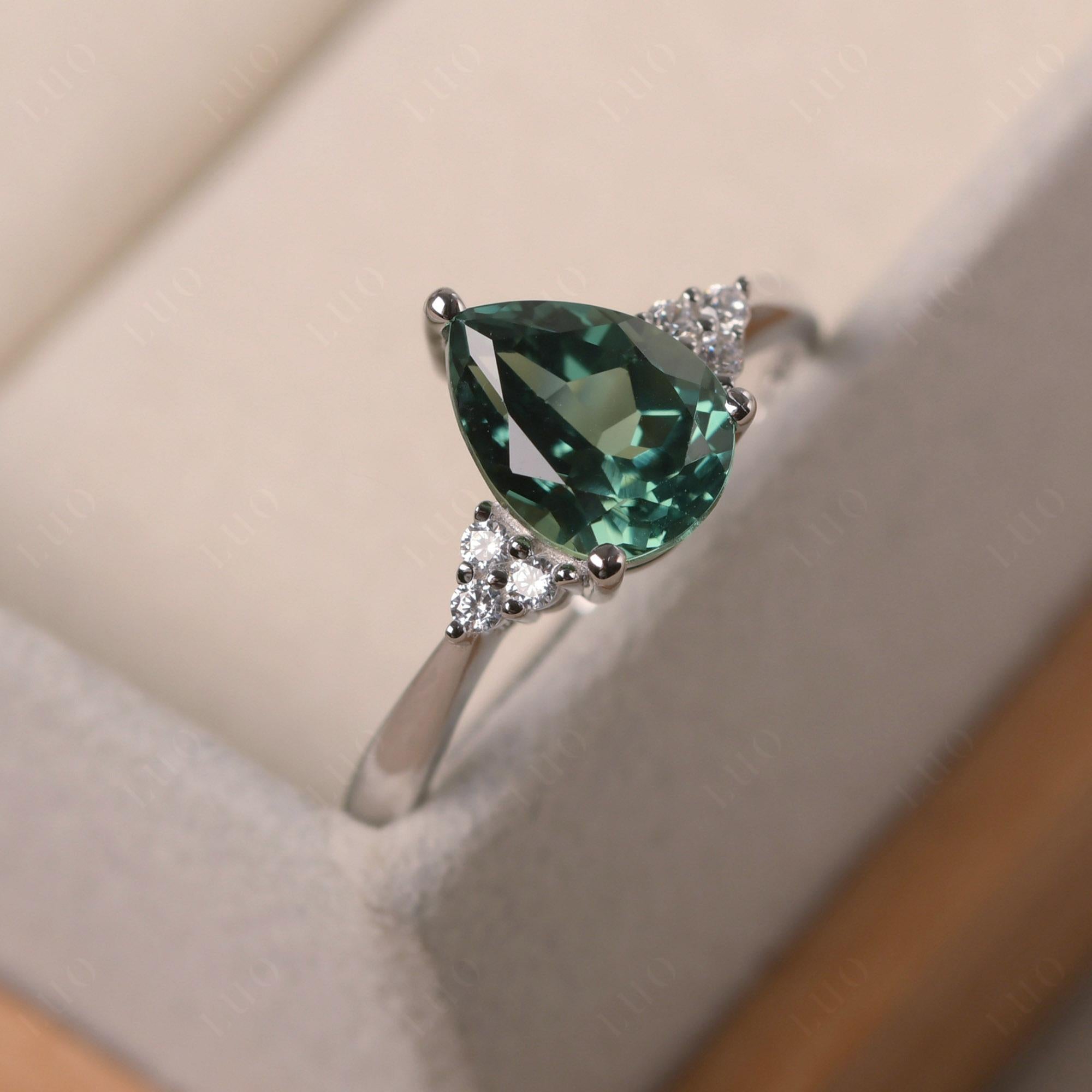 Pear Shaped Green Sapphire Promise Ring - LUO Jewelry