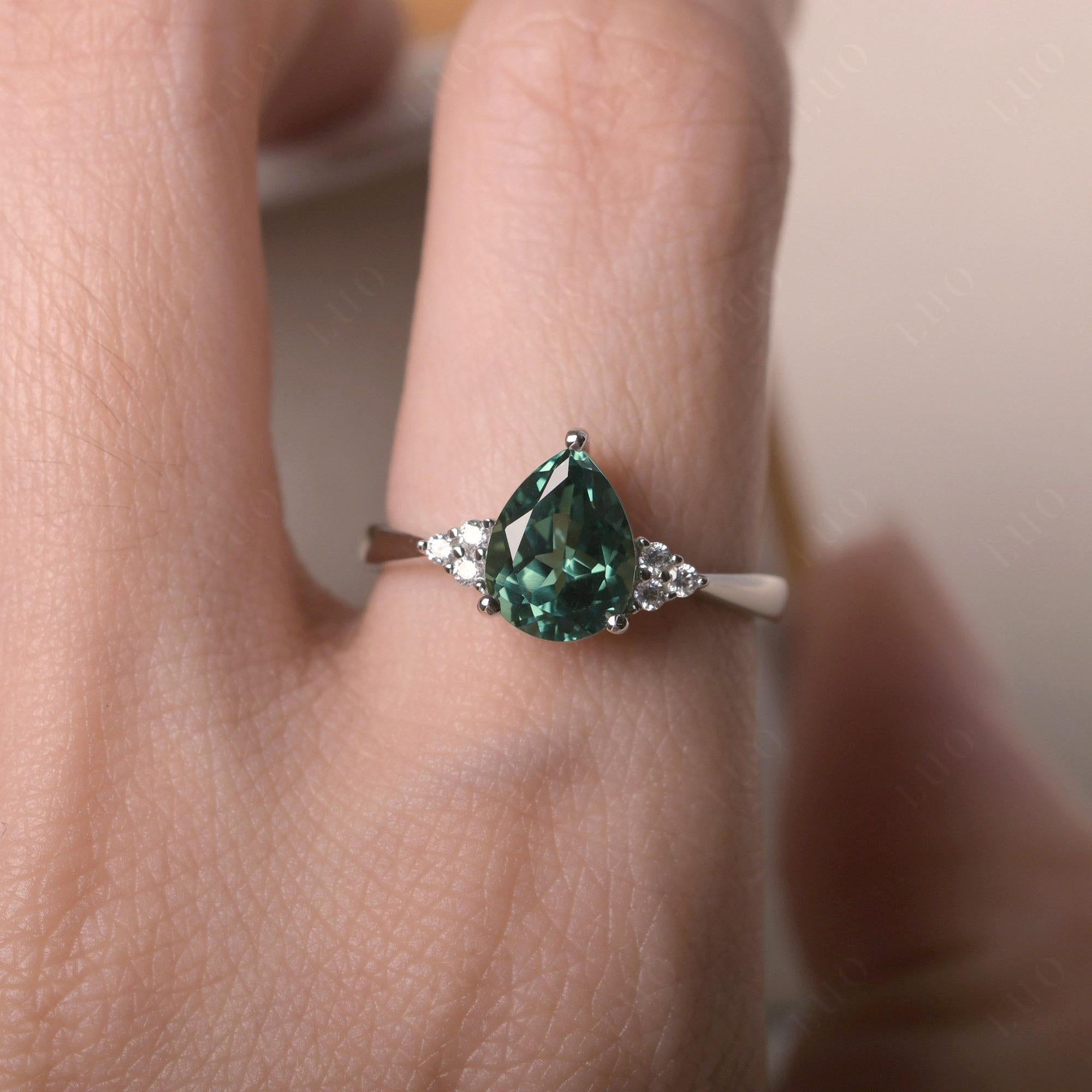Pear Shaped Green Sapphire Promise Ring - LUO Jewelry