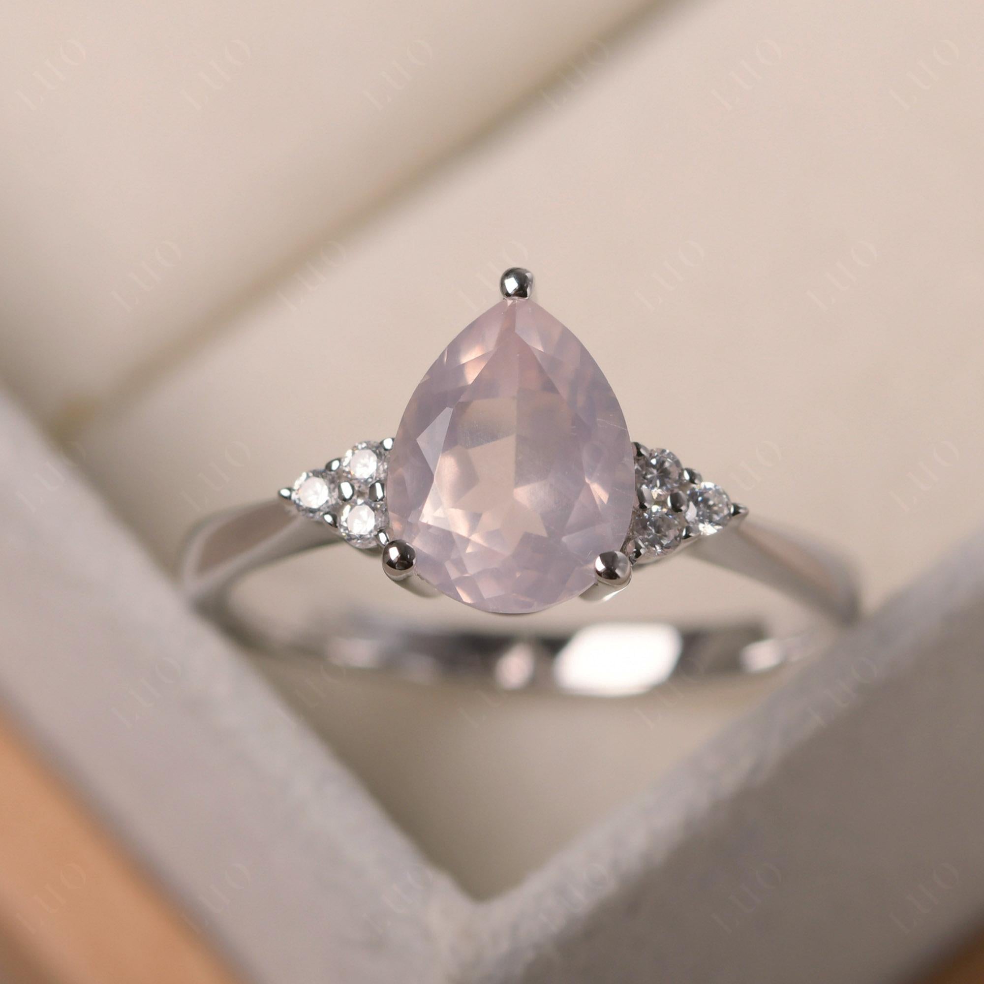 Pear Shaped Rose Quartz Promise Ring - LUO Jewelry