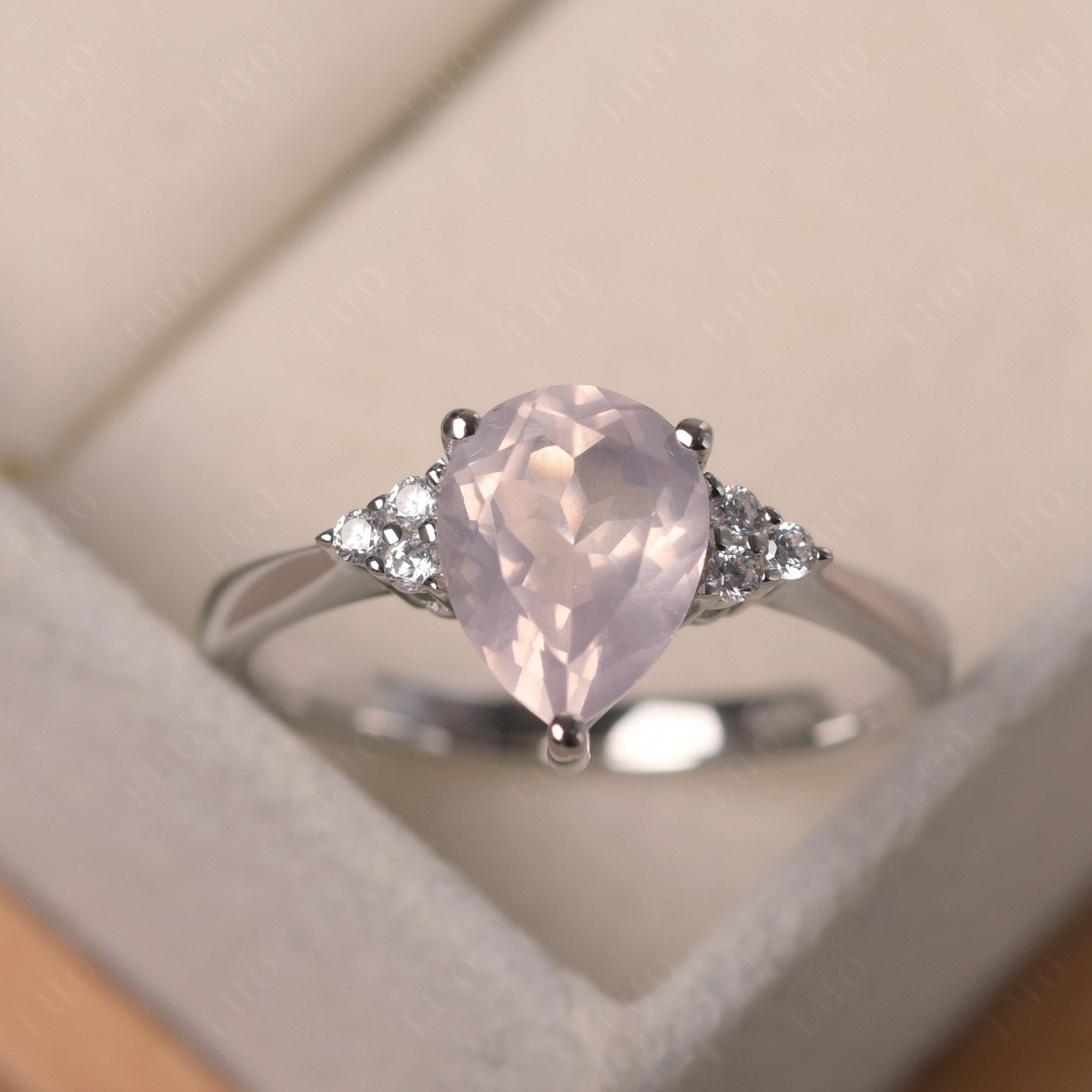 Pear Shaped Rose Quartz Promise Ring - LUO Jewelry