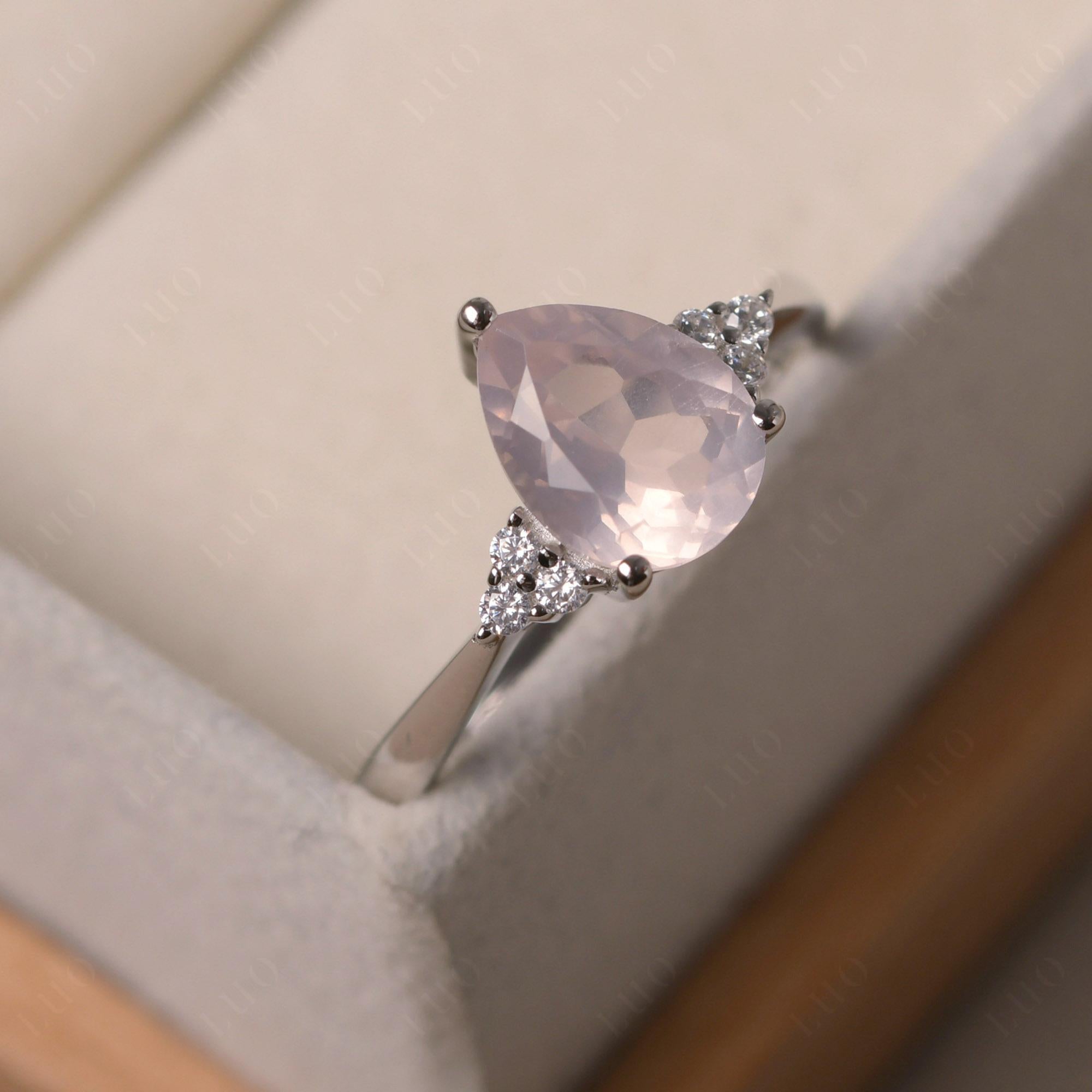 Pear Shaped Rose Quartz Promise Ring - LUO Jewelry