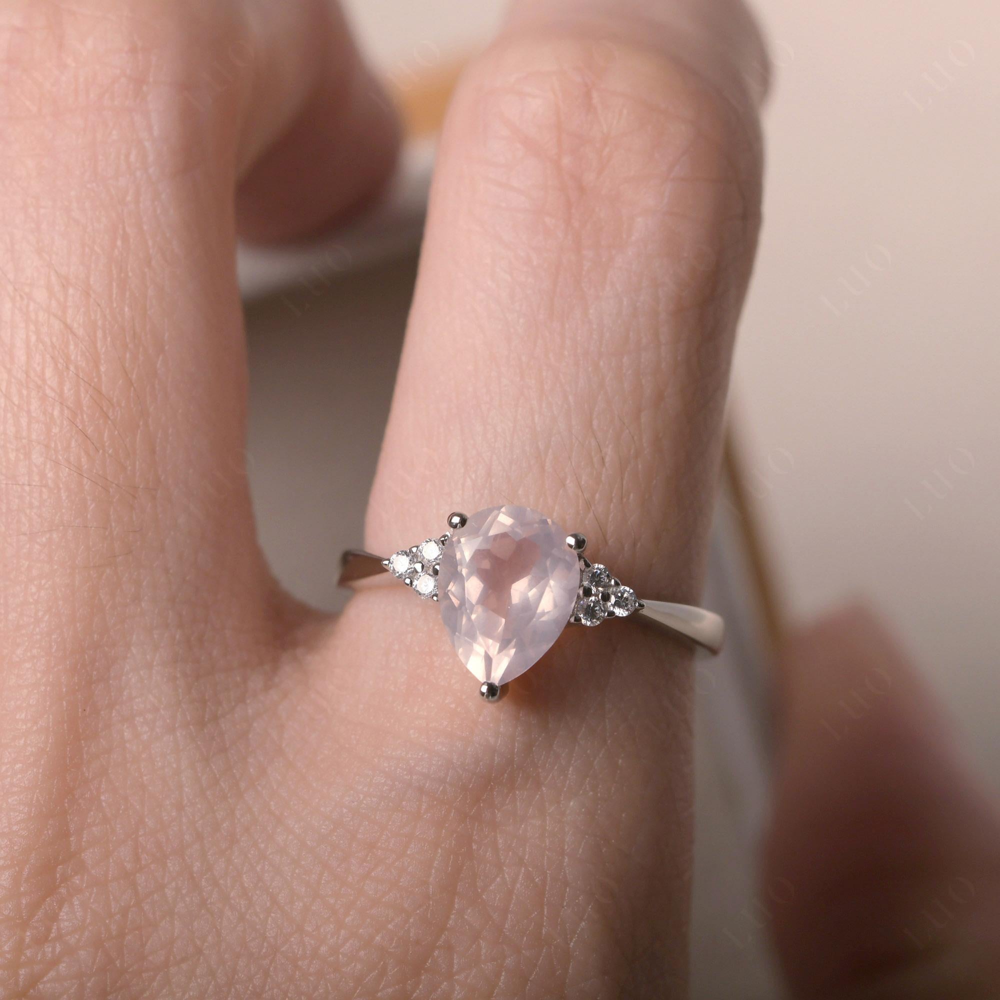 Pear Shaped Rose Quartz Promise Ring - LUO Jewelry