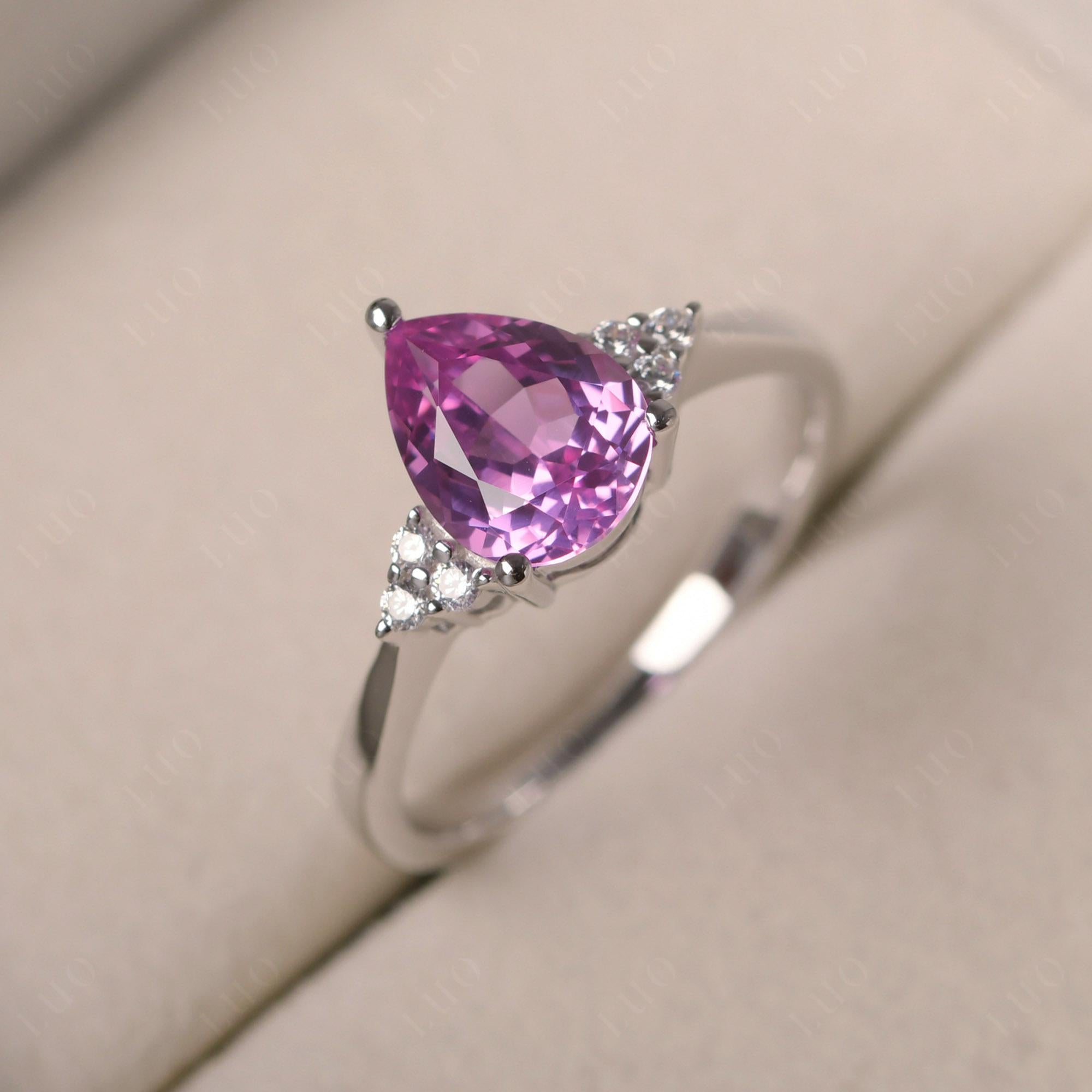 Pear Shaped Pink Sapphire Promise Ring - LUO Jewelry