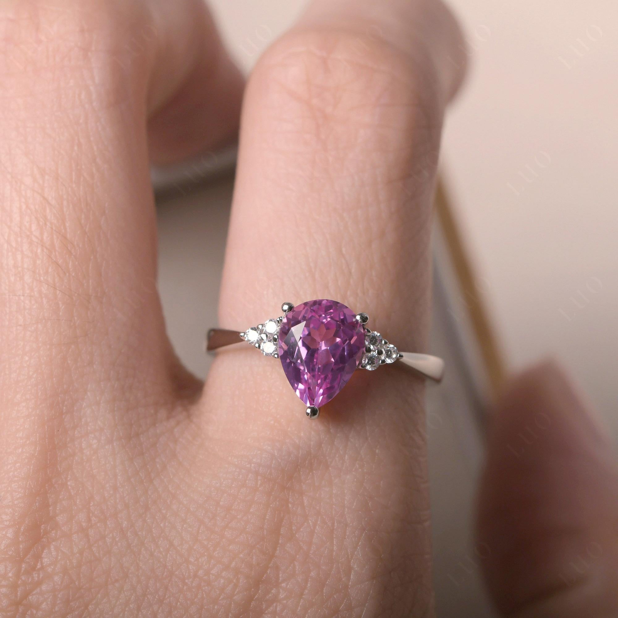 Pear Shaped Pink Sapphire Promise Ring - LUO Jewelry