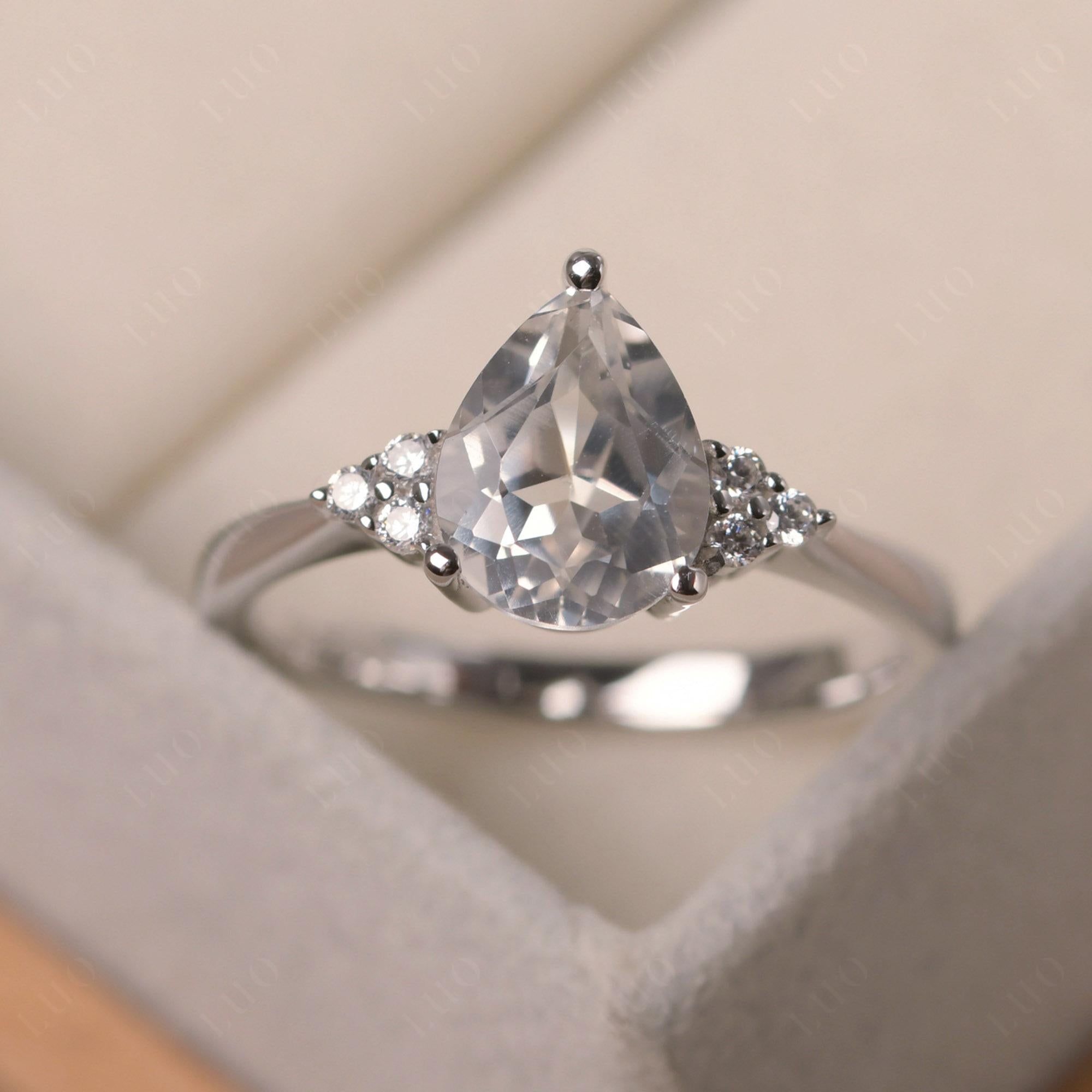 Pear Shaped White Topaz Promise Ring - LUO Jewelry