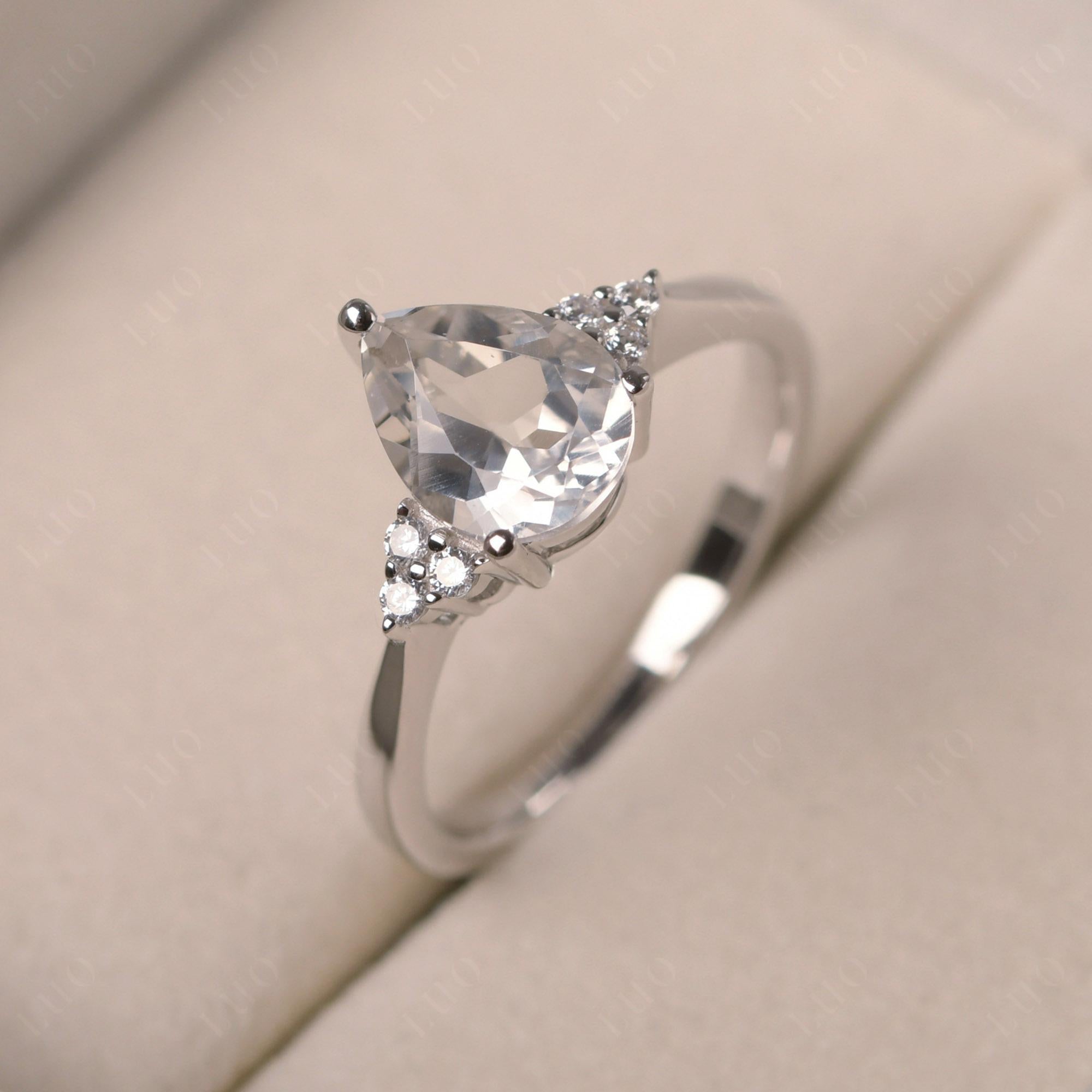 Pear Shaped White Topaz Promise Ring - LUO Jewelry