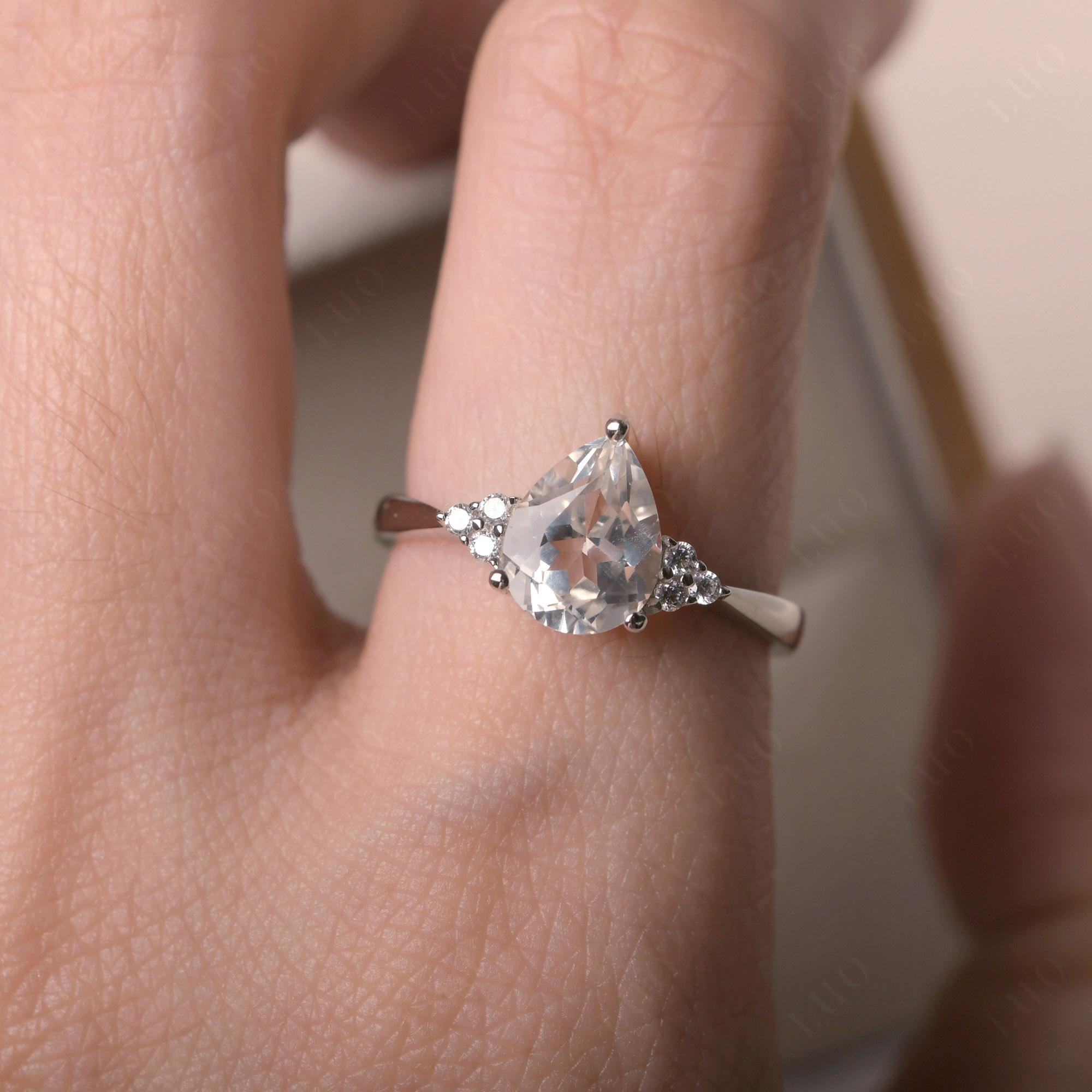Pear Shaped White Topaz Promise Ring - LUO Jewelry