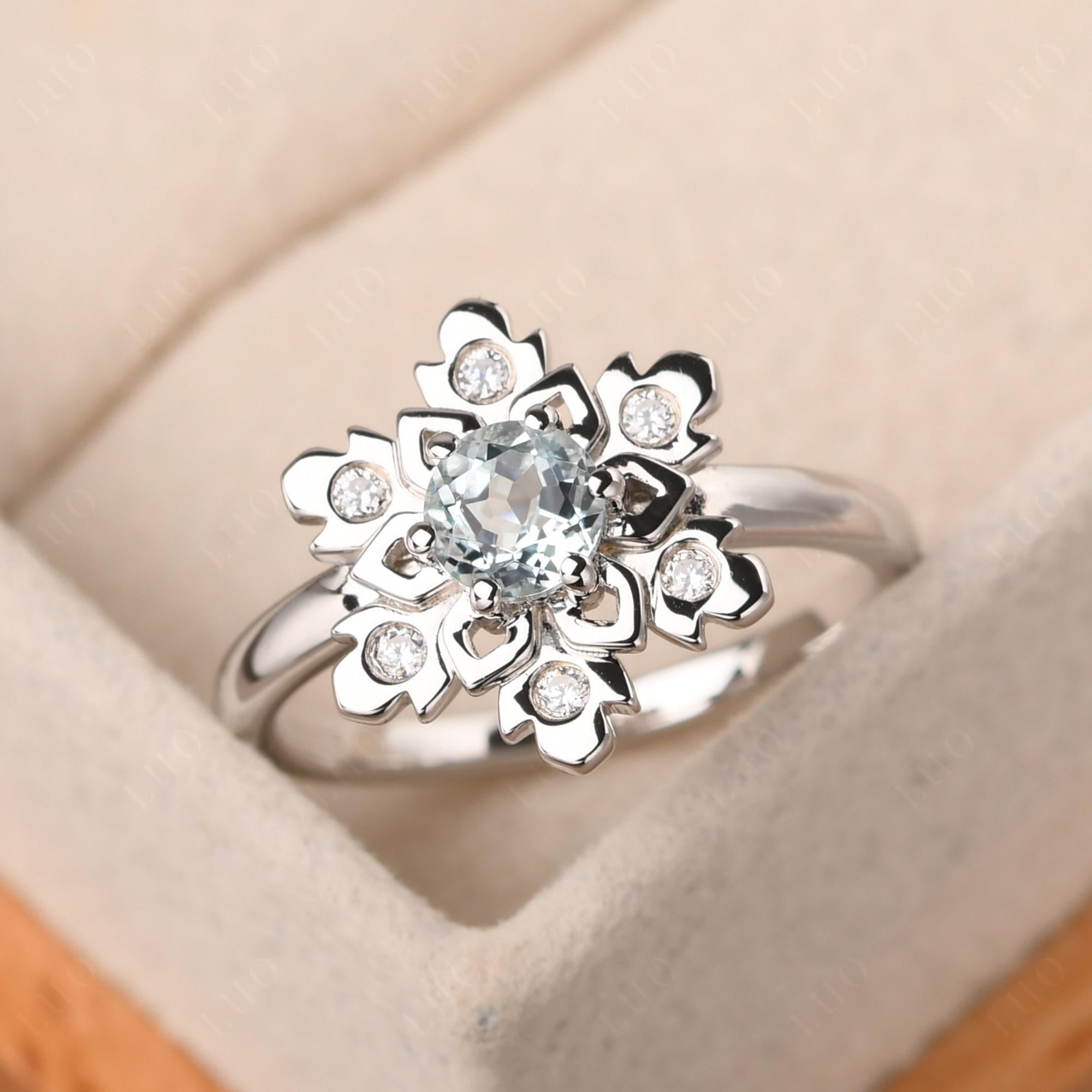 Aquamarine Snowflake Ring - LUO Jewelry