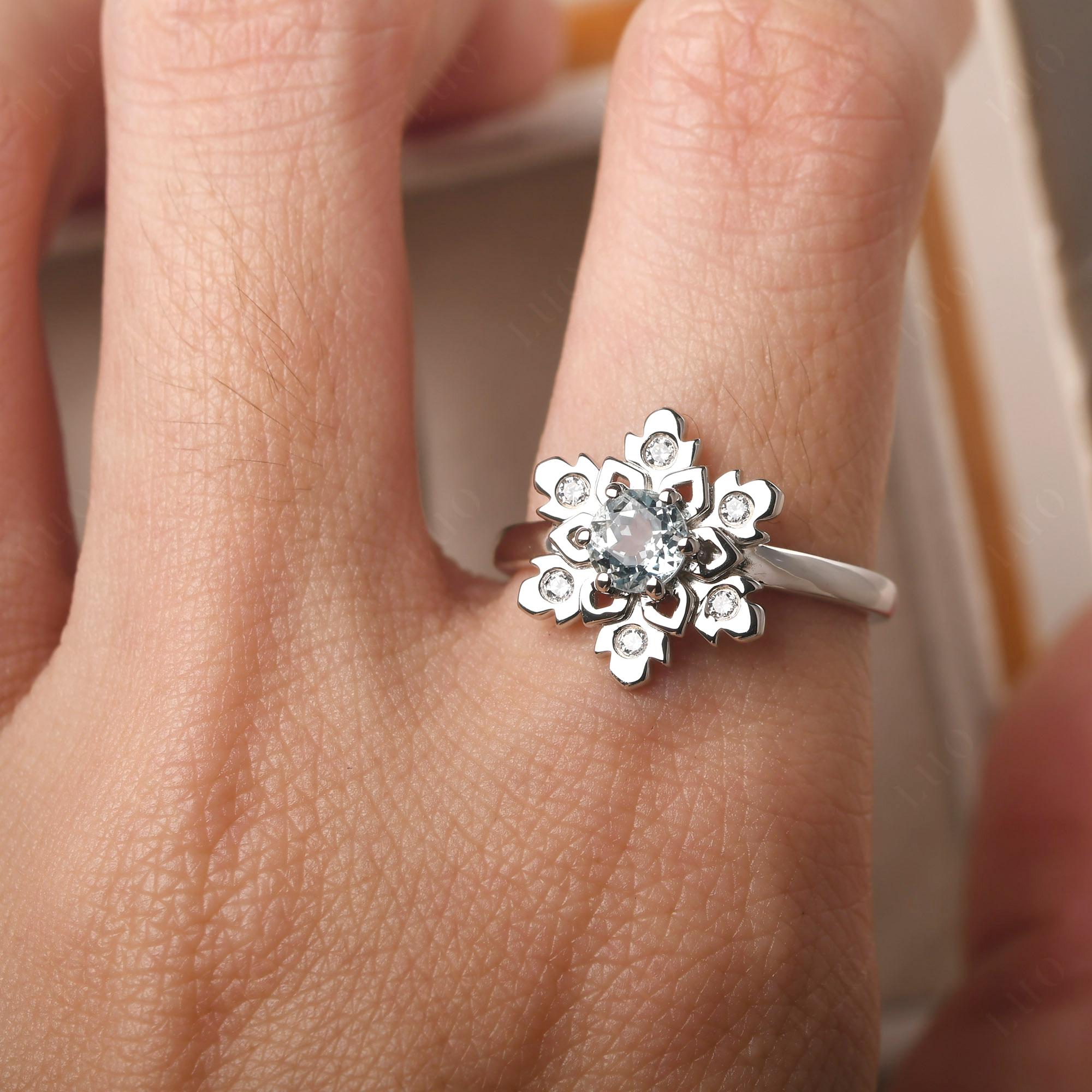 Aquamarine Snowflake Ring - LUO Jewelry