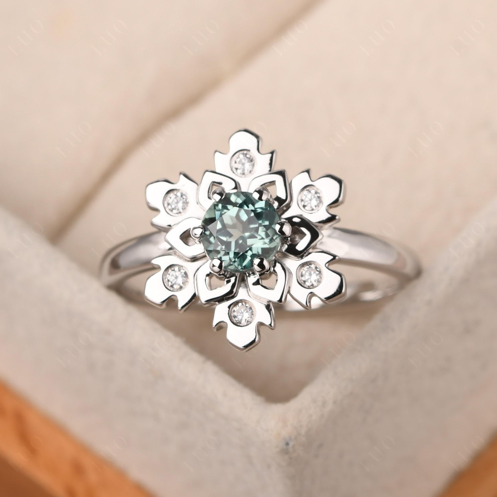 Green Sapphire Snowflake Ring - LUO Jewelry