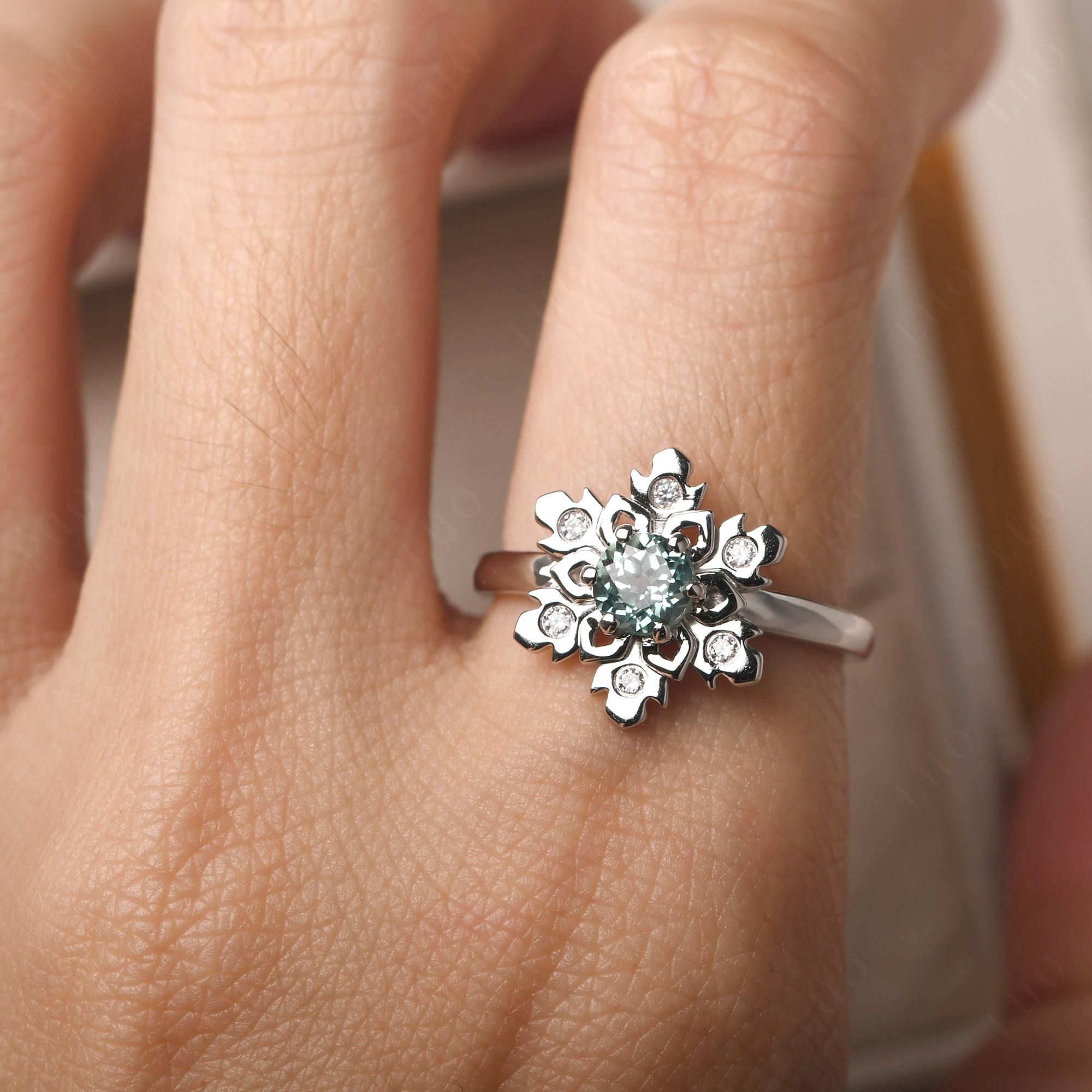 Green Sapphire Snowflake Ring - LUO Jewelry