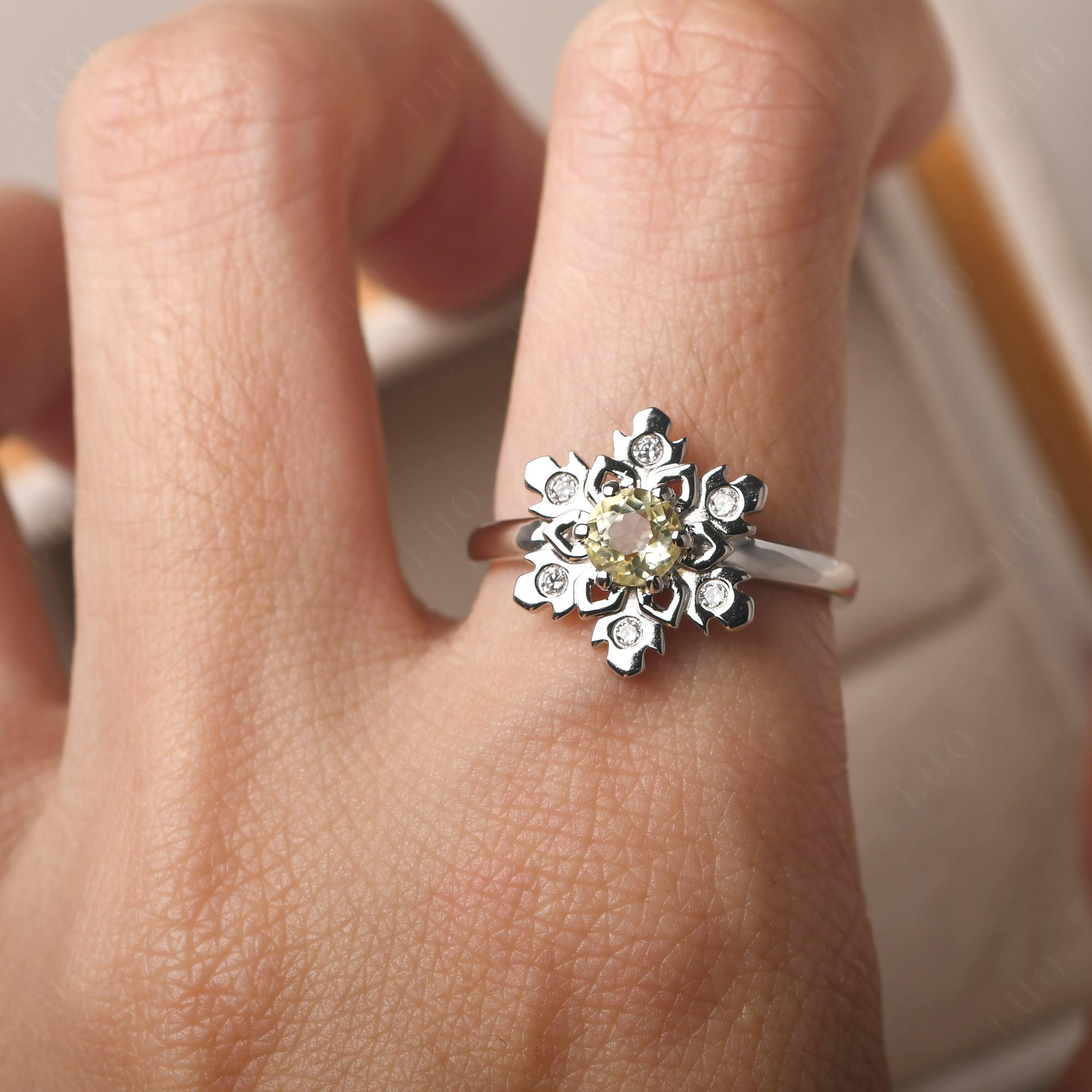 Lemon Quartz Snowflake Engagement Ring - LUO Jewelry