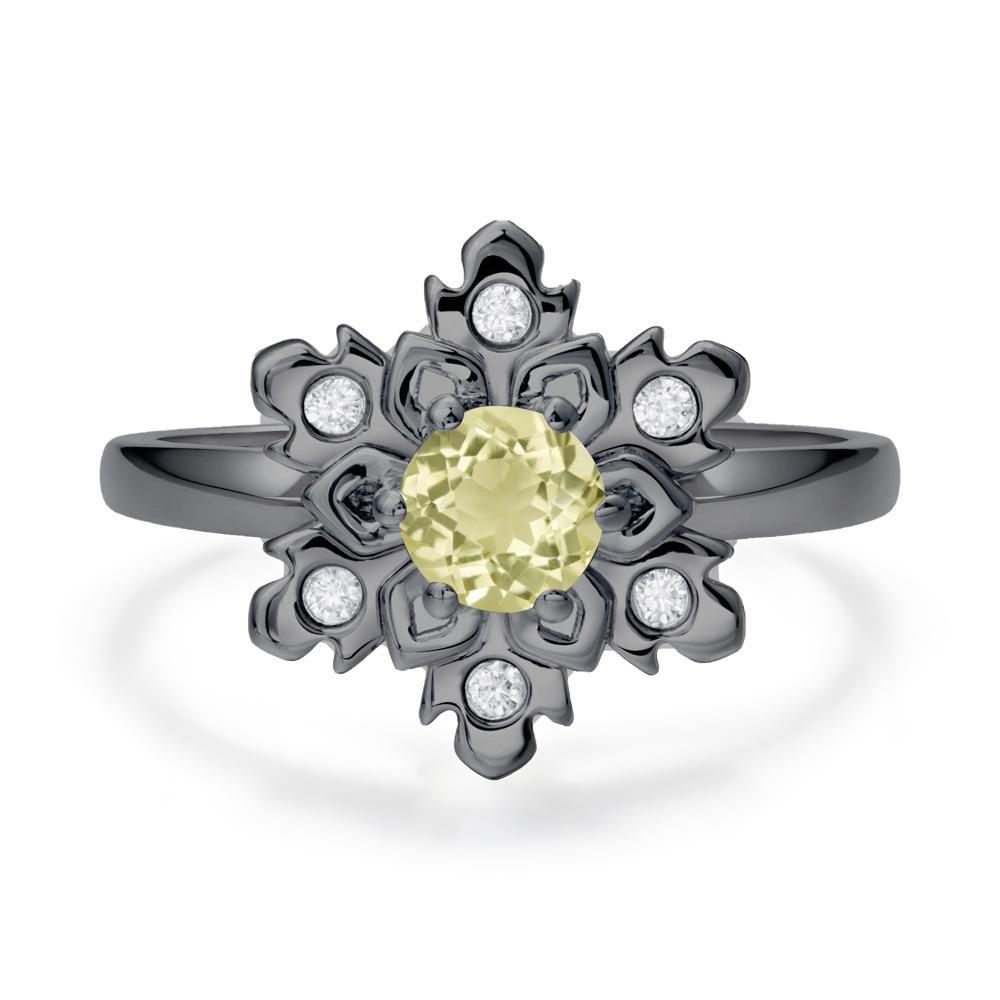 Lemon Quartz Snowflake Engagement Ring - LUO Jewelry #metal_black finish sterling silver