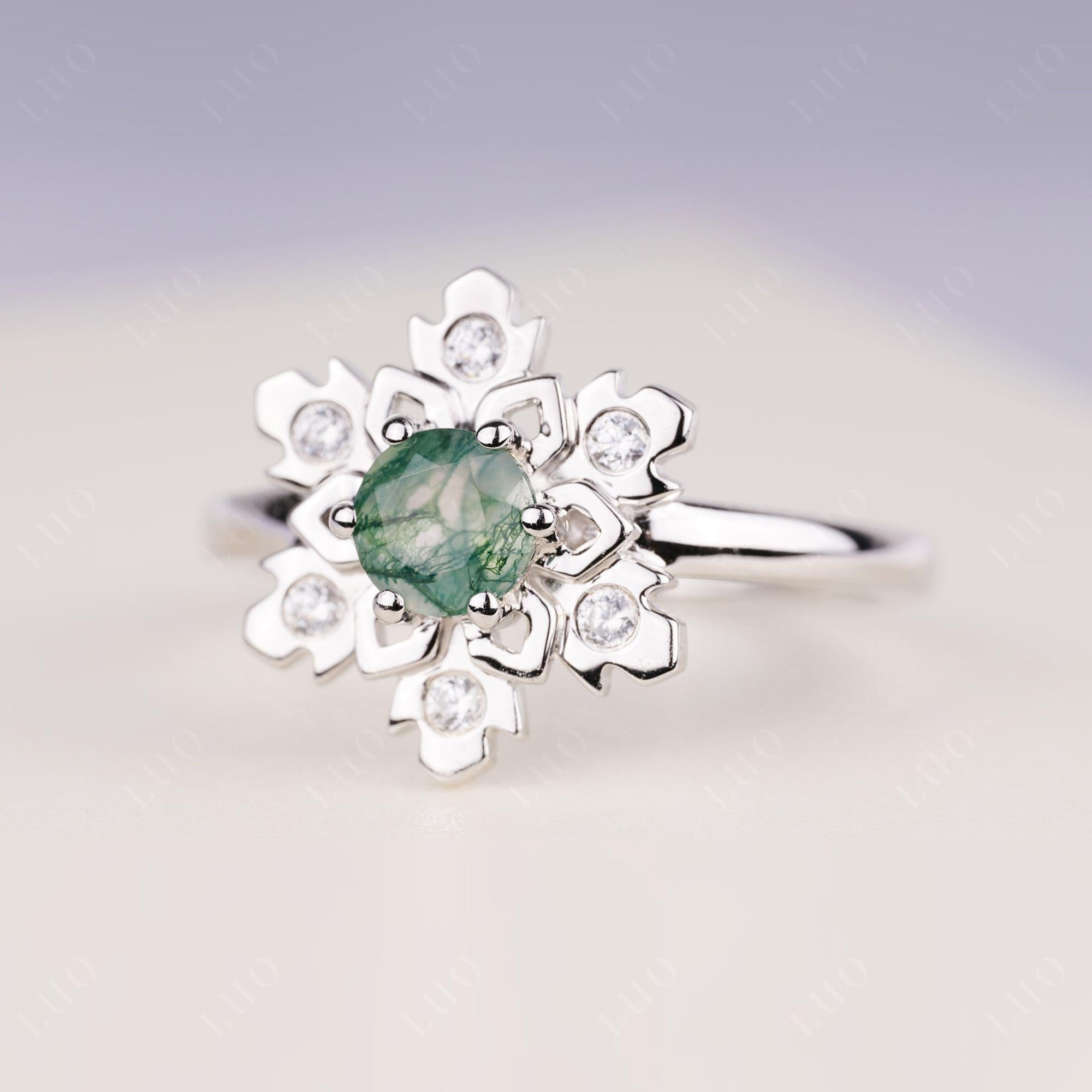 Moss Agate Snowflake Ring - LUO Jewelry