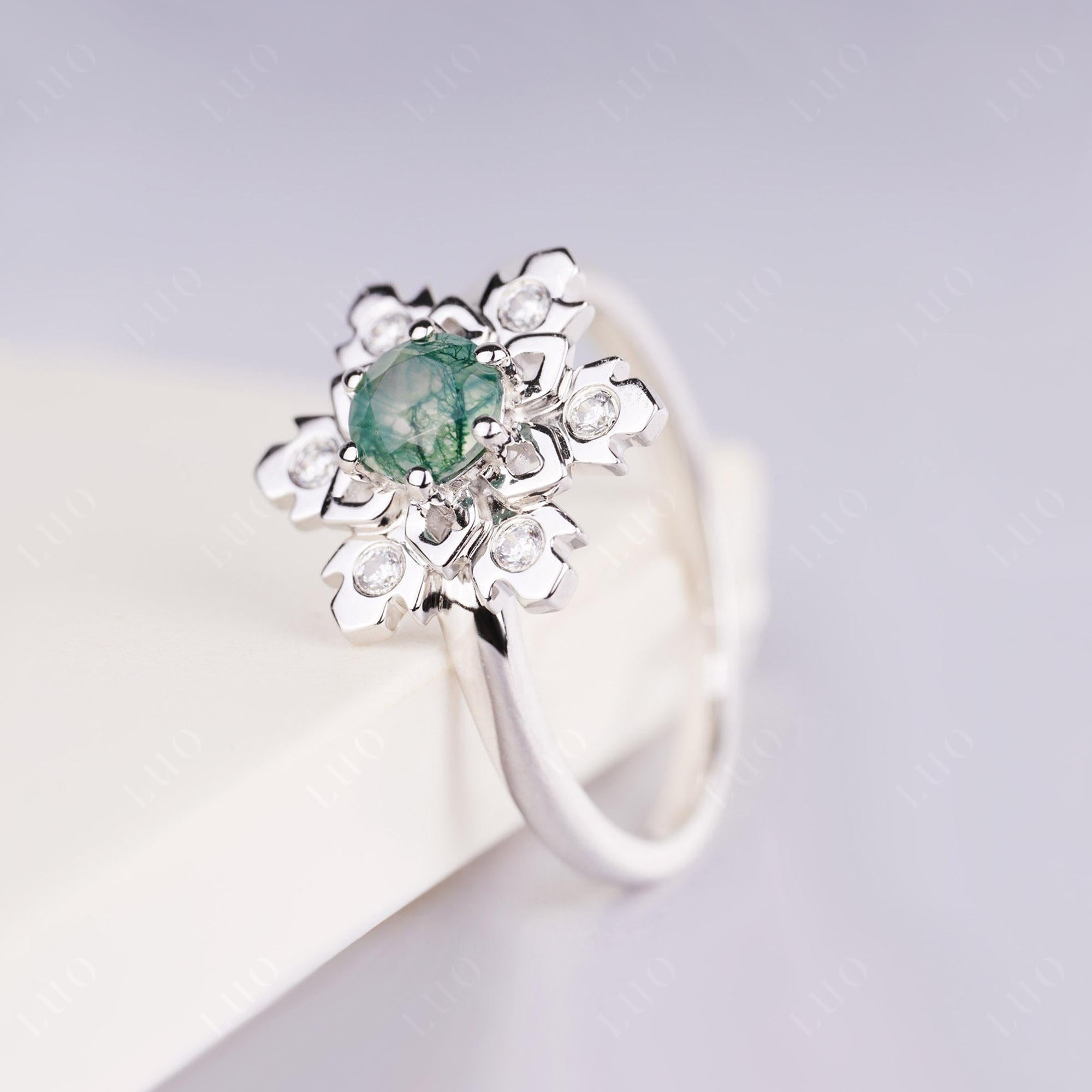 Moss Agate Snowflake Ring - LUO Jewelry